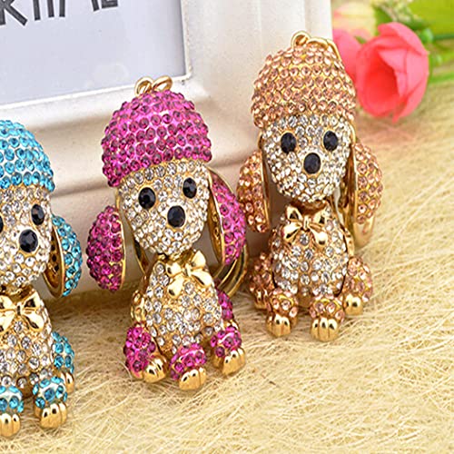 Shining crown süßer Hund Strass Schlüsselanhänger für Frauen funkelnde Legierung Taschen-Geldbörsen-Dekorationsanhänger Charm-Auto-Schlüsselanhänger süßes Taschenzubehör (Champagner)