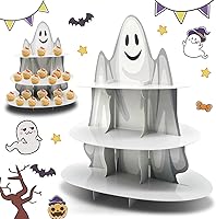 Vista 4 de Soporte de 3 niveles para cupcakes de Halloween, castillo de Halloween, soporte redondo de cartón, torre de postre, torre de árbol de postre