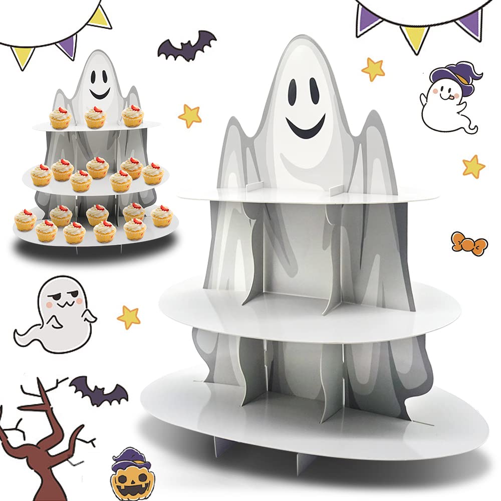 3-Tier Halloween Cupcake Stand - Ghost & Pumpkin Theme Cardboard Dessert Tower, Holds 25+ Cupcakes, 18" Tall - View #11