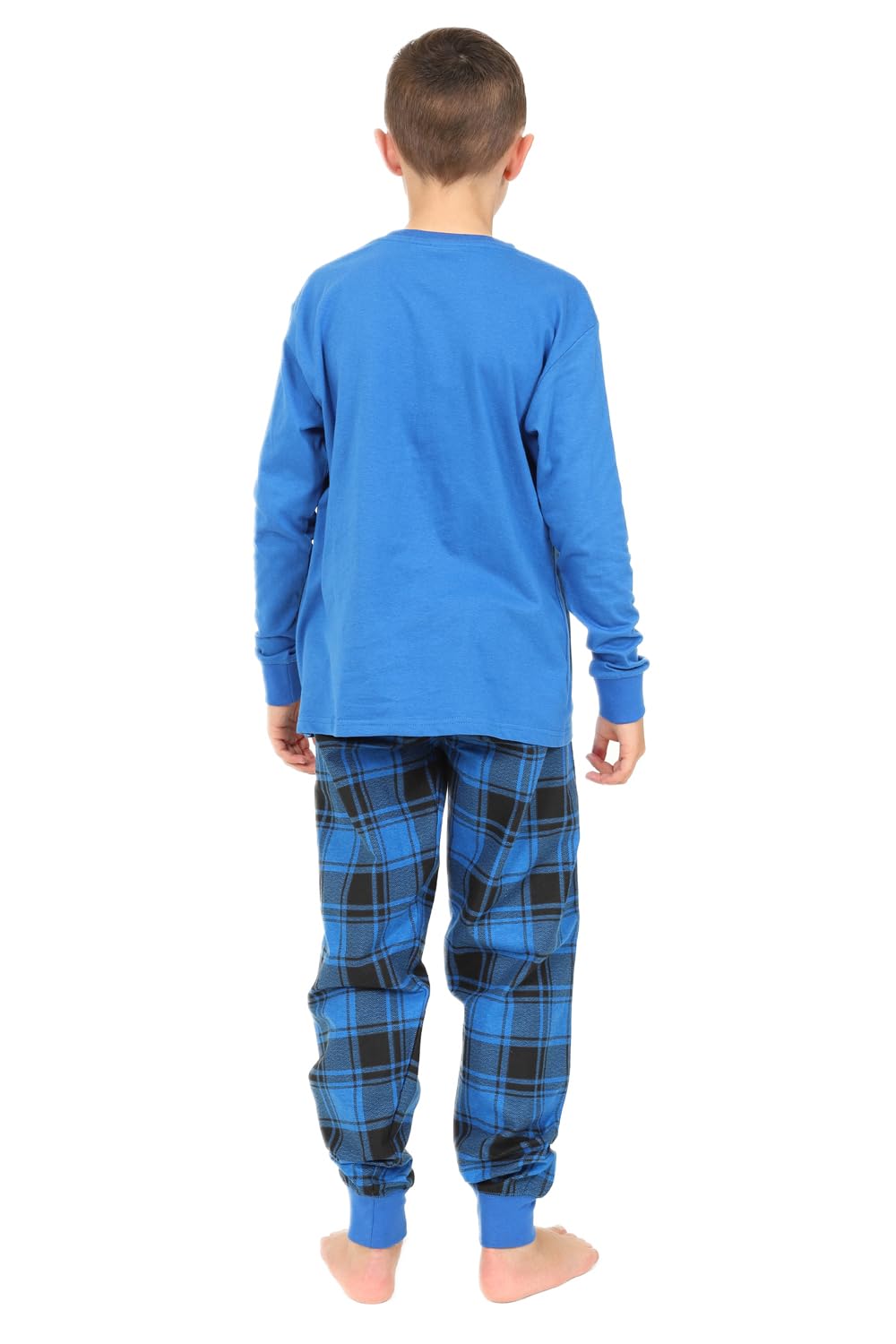 ThePyjamaFactory Long en Pyjama Long Coton Carreaux Bleus pour Garçon