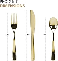 Vista 2 de Juego de cubiertos de plástico dorado, 160 unidades, cubiertos extra resistentes, cubiertos desechables, 80 tenedores, 40 cucharas, 40 cuchillos
