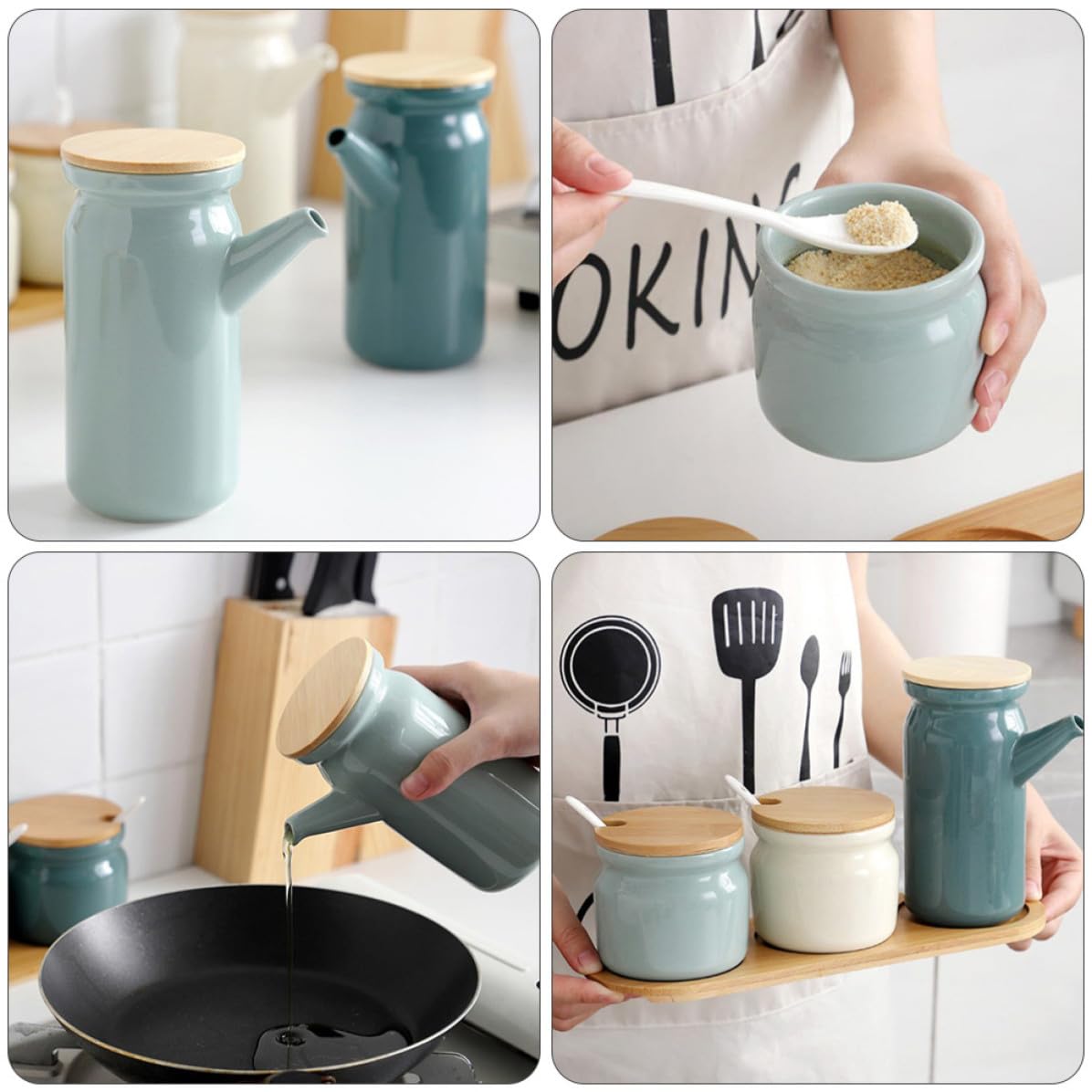Set di Barattoli per Condimenti in Coperchio e Cucchiaio, Facile da Pulire, per Cucina Domestica, Contenitori Spezie Eleganti