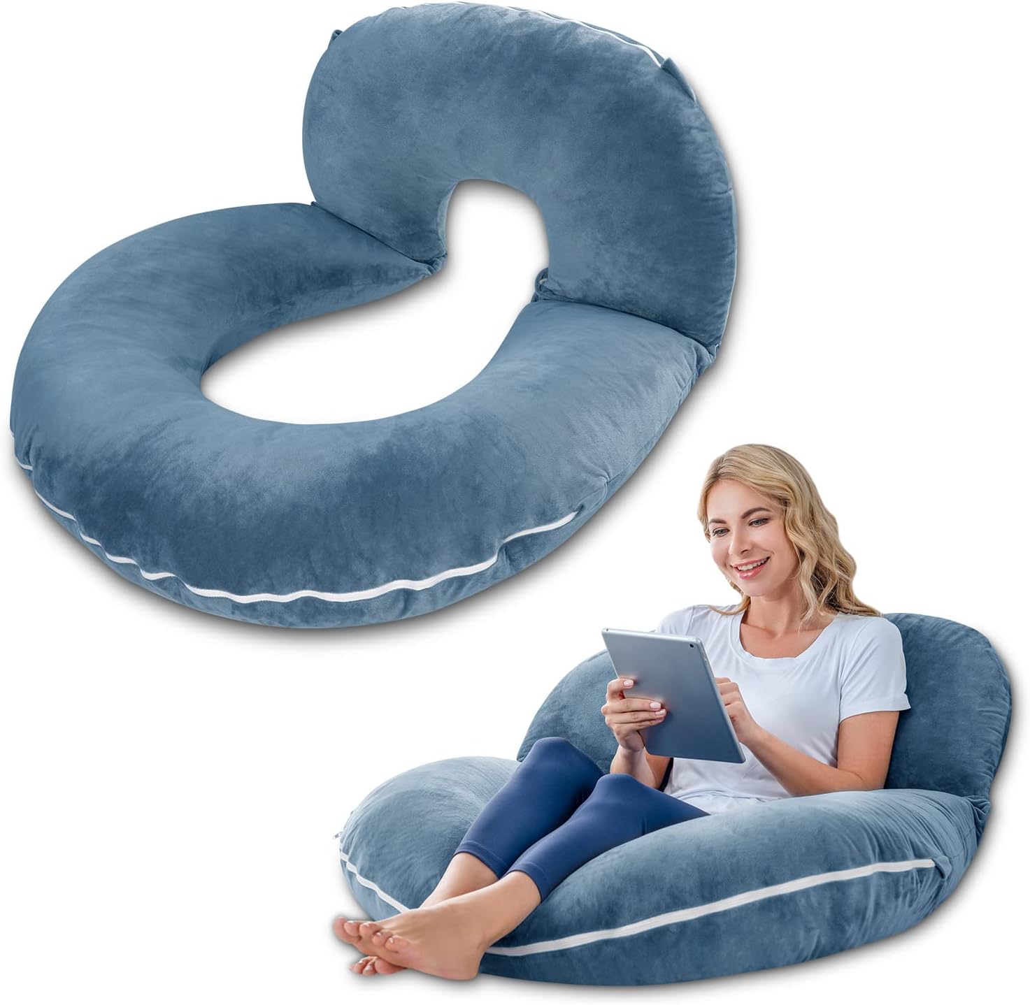 INSEN Reading Pillow, Back Pillow for Sitting in Bed for Reading, Nurse & Relax, Reading Pillow for Adults, Moms & Kids, Sit Up Pillow for Bed, Blue