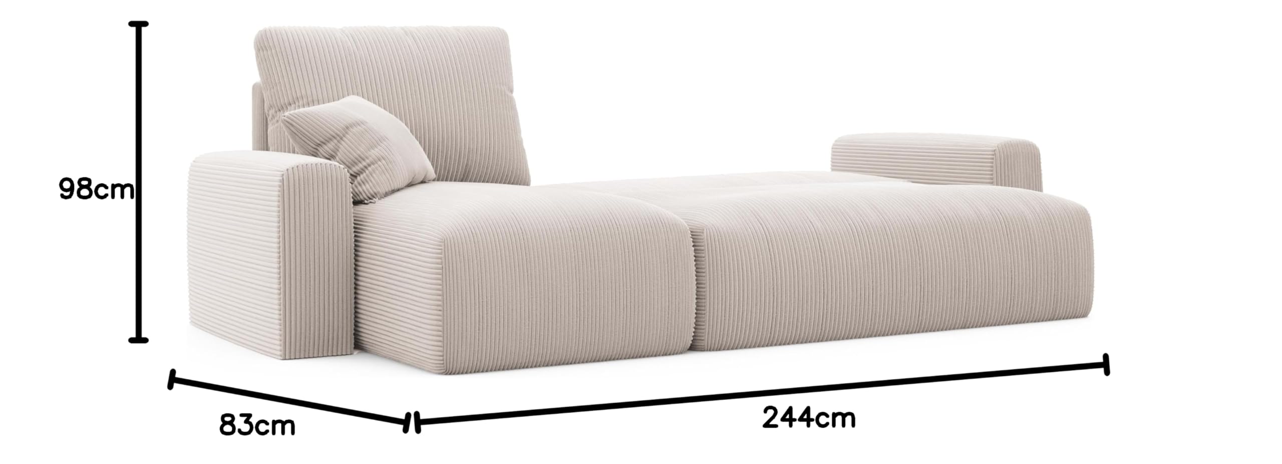 244x106 Ecksofa mit Schlaffunktion (200x125) Cord Ecksofa 3 Sitzer mit Bettkasten - Wohnzimmer Eckcouch