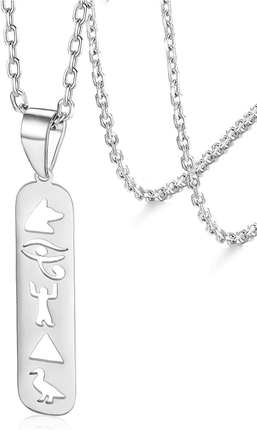 KGAIXN for Egyptian Pendant Ankh Cross Eye of Horus Symbol Necklace Vintage Pyramids Half Sun Amulet Jewelry Lucky Charm, Egypt-silver