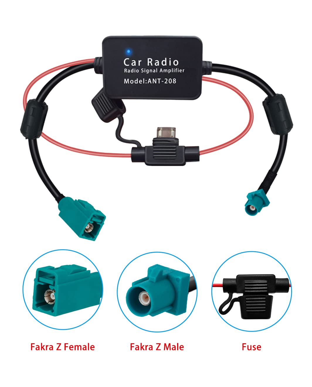 Vecys FM/AM DAB DAB+ Antena Samochodowa Wzmacniacz Sygnału Fakra Z Adapter Męski do żeńskiego 12V Digital Radio Antena Splitter Antena Wzmacniacz dla Audio Stereo Digital Car Radio