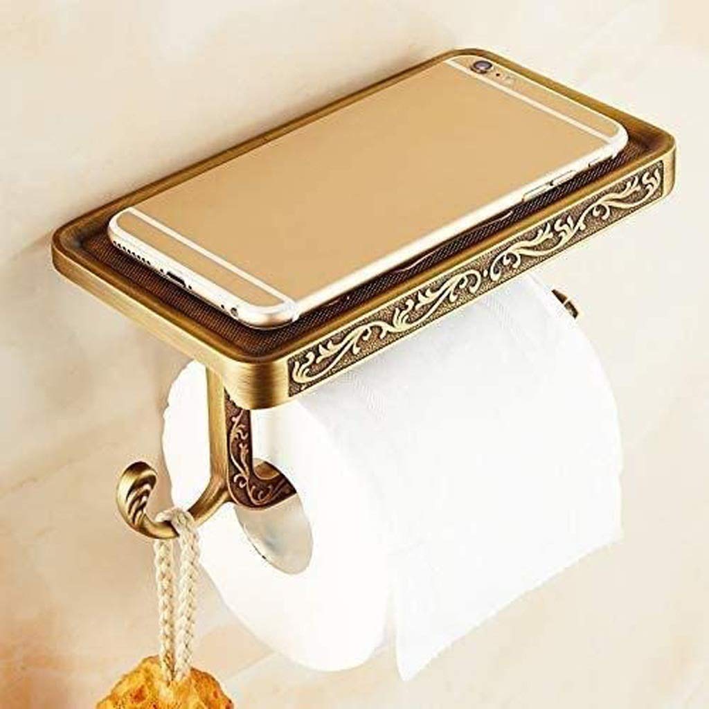 XYNSNDB Porta Carta igienica Reversibile da Bagno con ripiano per Telefono e Gancio, Stile Arredamento Vintage