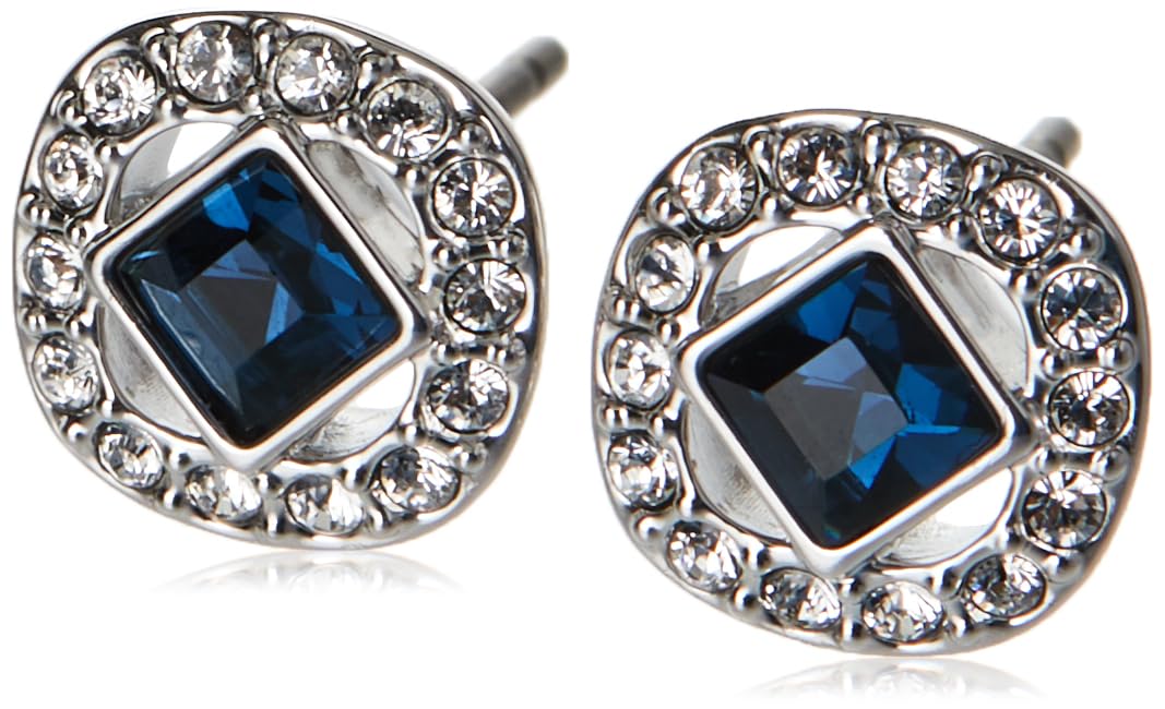 Swarovski Angelic stud earrings, Square cut, Blue, Rhodium plated