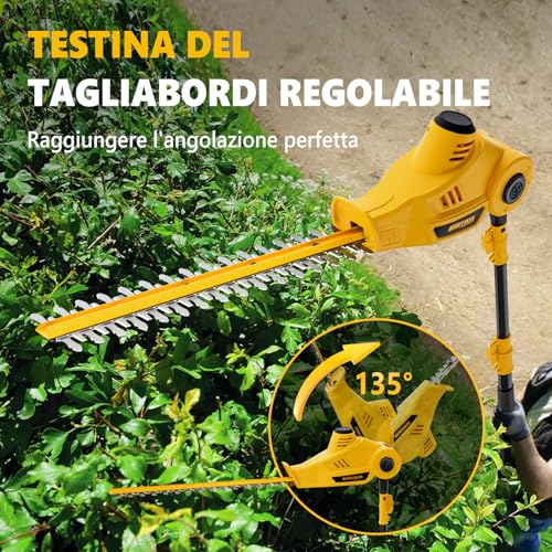 Alloyman Tagliasiepi A Batteria Telescopica Da 20 V, Con 2 Batterie Da 2,0 Ah E Caricabatterie, Tagliasiepi Da 2,4 M, Per Cespuglio E Taglio Di Siepi - 3