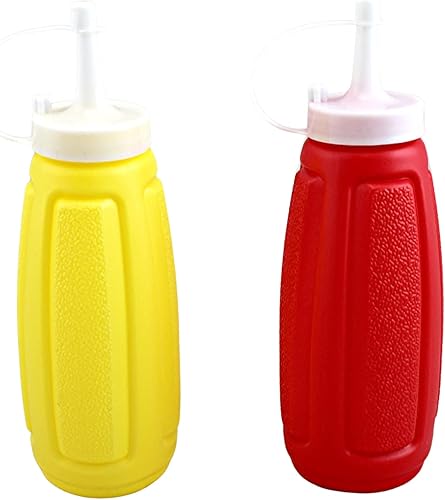 Dependable Industries inc. Essentials Juego de 2 condimentos de aderezo de ensalada de salsa de tomate de mostaza exprimible de plástico, 12 onzas