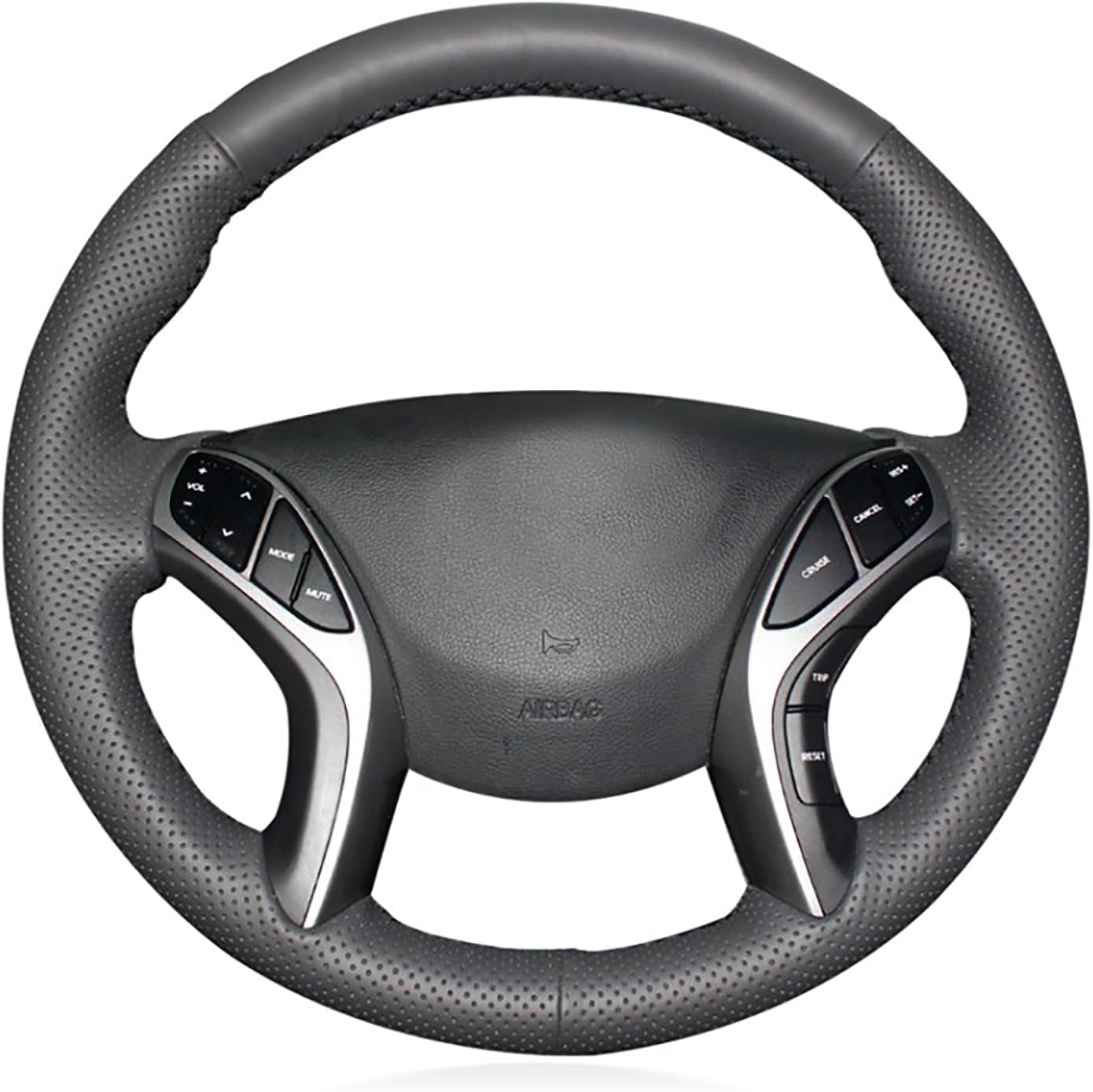 Loncky Black Genuine Leather Steering Wheel Cover for Hyundai Elantra 2011 2012 2013 2014 2015 / Hyundai Azera 2012 2013 2014 2015 2016 Accessories Car Interior OEM Custom Fit Hand Stitched Parts