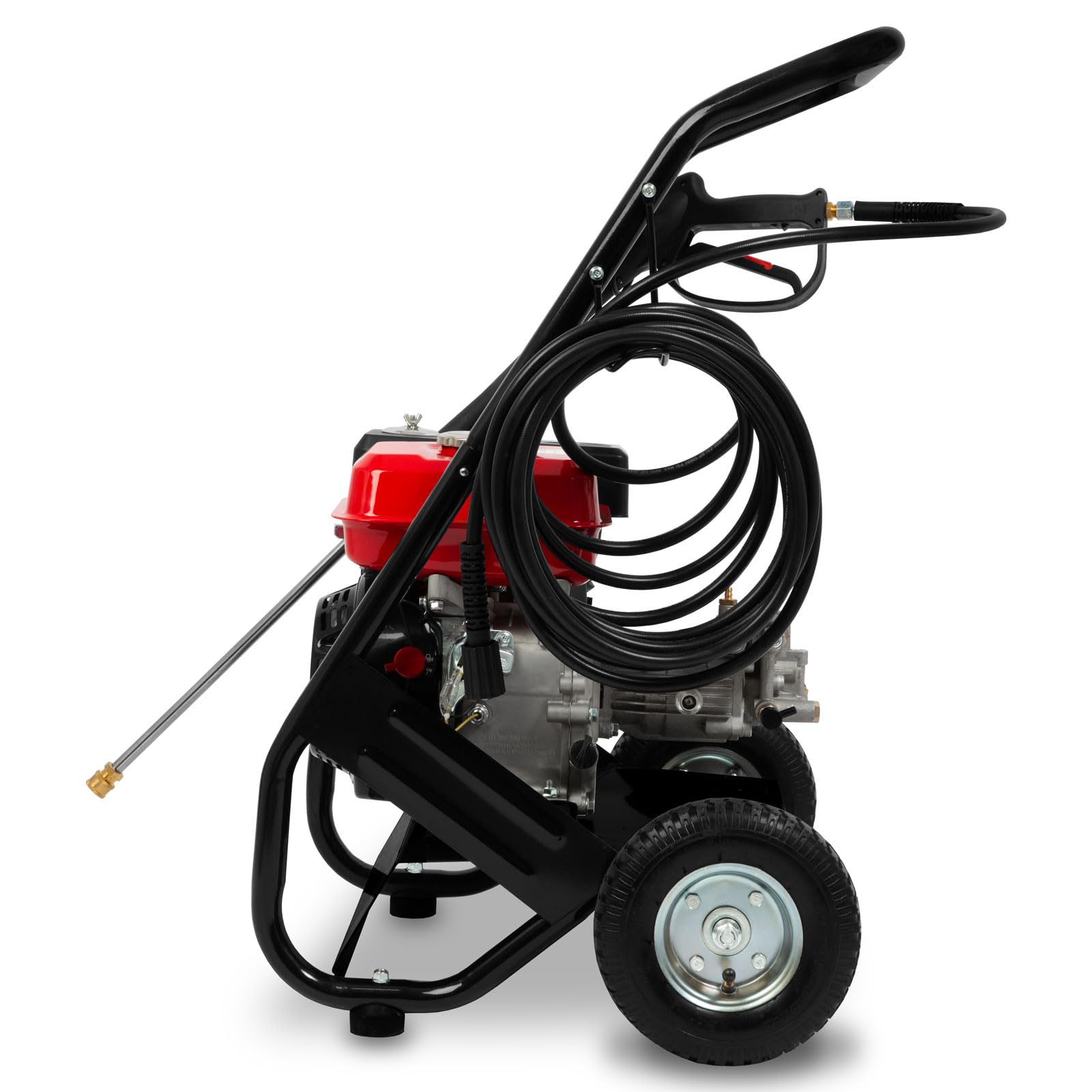 EBERTH 6,5 CV Hidrolimpiadora de Alta presión a Gasolina (210 Bar, 5 Boquillas, 8m Manguera, Pistola de Alta presión, Motor de 4 Tiempos y 196 CC, Arranque rectractil, Seguridad por Falta de Aceite)