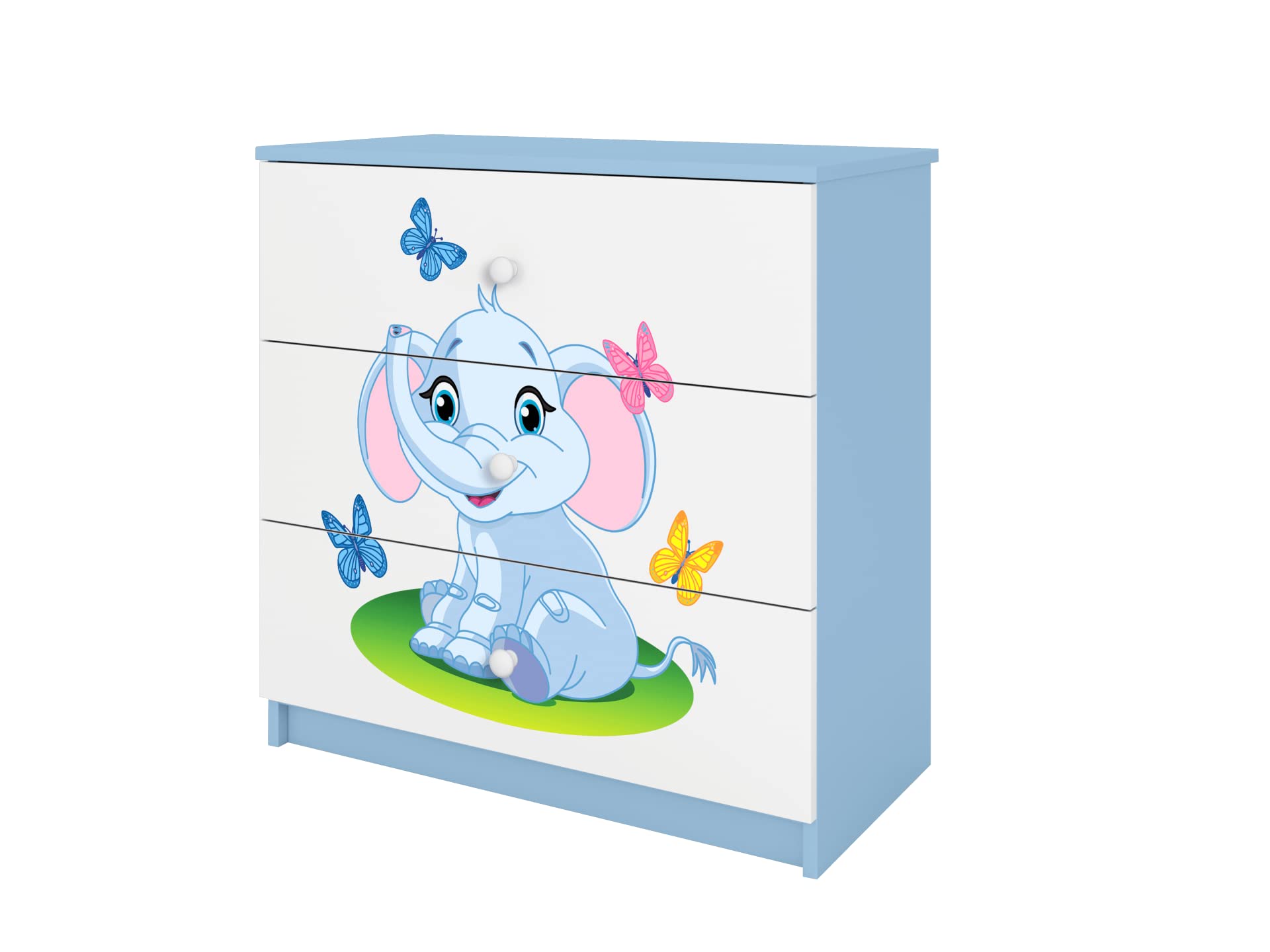Générique Babydream Kommode – Elefant – aus Spanplatten 81 x 41 x 80,5 cm, 3 Schubladen, Farbe Blau
