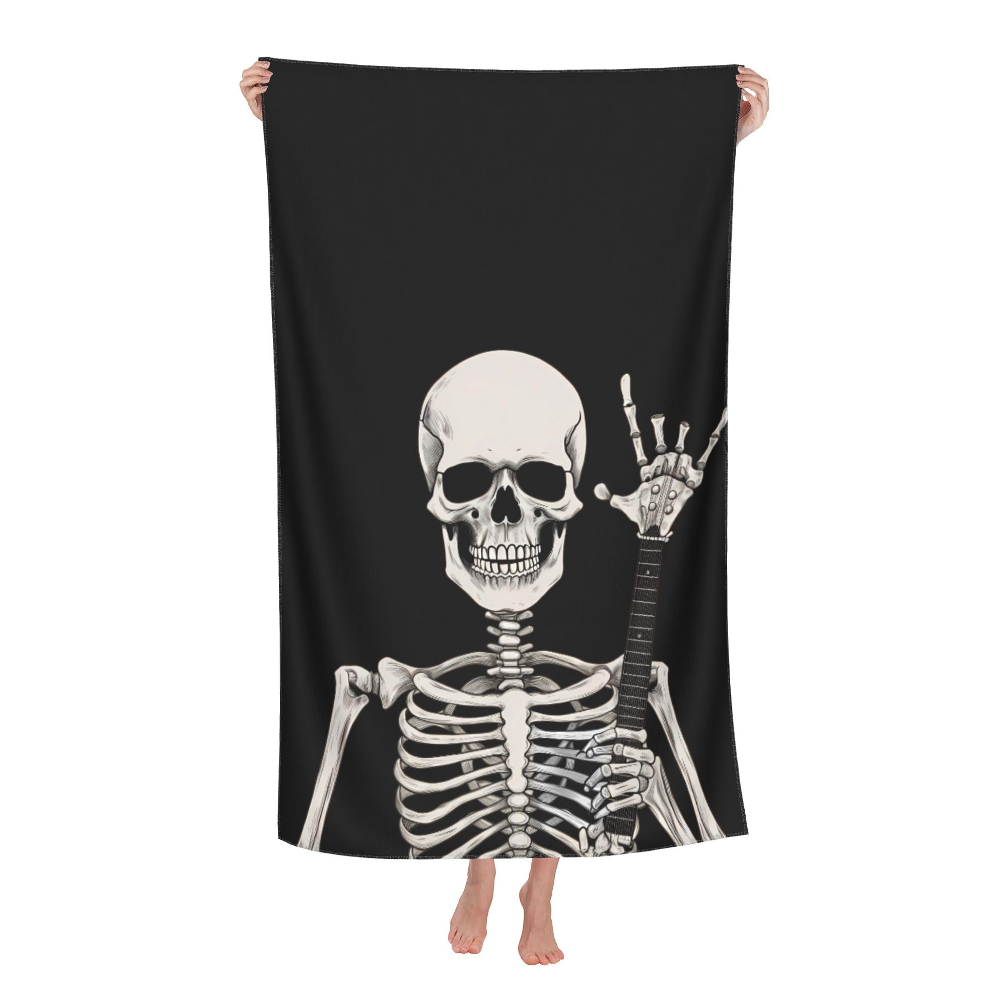 Mantaiyuan Rock and Roll Skull Beach Towel for Surf Travel, Absorbent Microfiber Towels Hippie Skeleton Soft Bath Towels Oversized 32''x52''