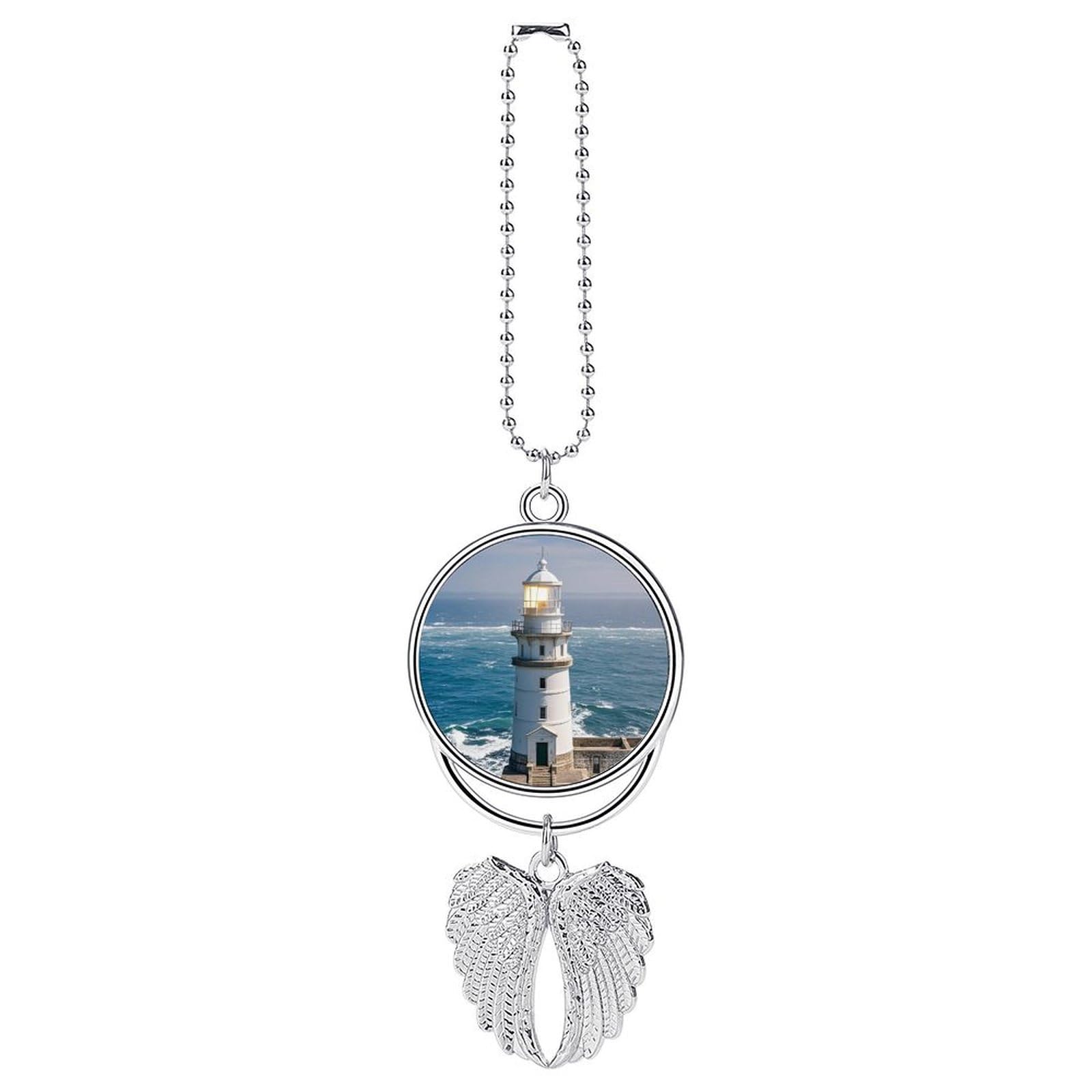 Cool Car Lighthouse Sandbeach Hanging Ornament Metal Charms for Rear View Mirror Decor Car Key Charm and Funny Automotive Rearview Mirror Pendant Accessories for Men Women