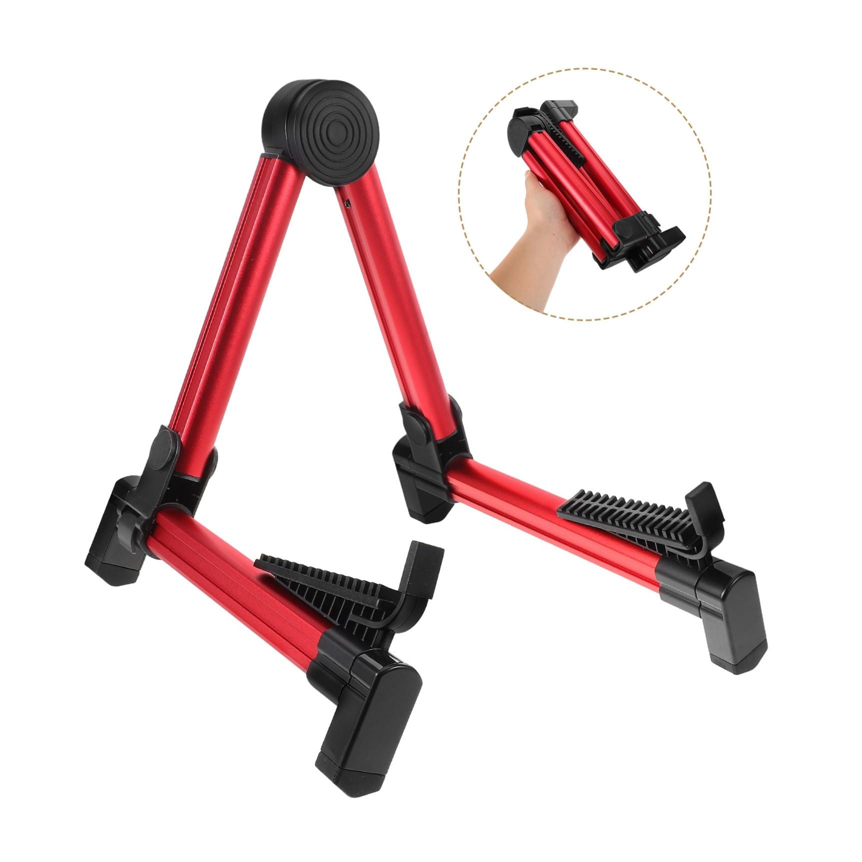 Supporto per Chitarra e Zhongruan da Terra Pieghevole, Lega di Alluminio e Silicone, Stabile per Uso Domestico, Colore Rosso
