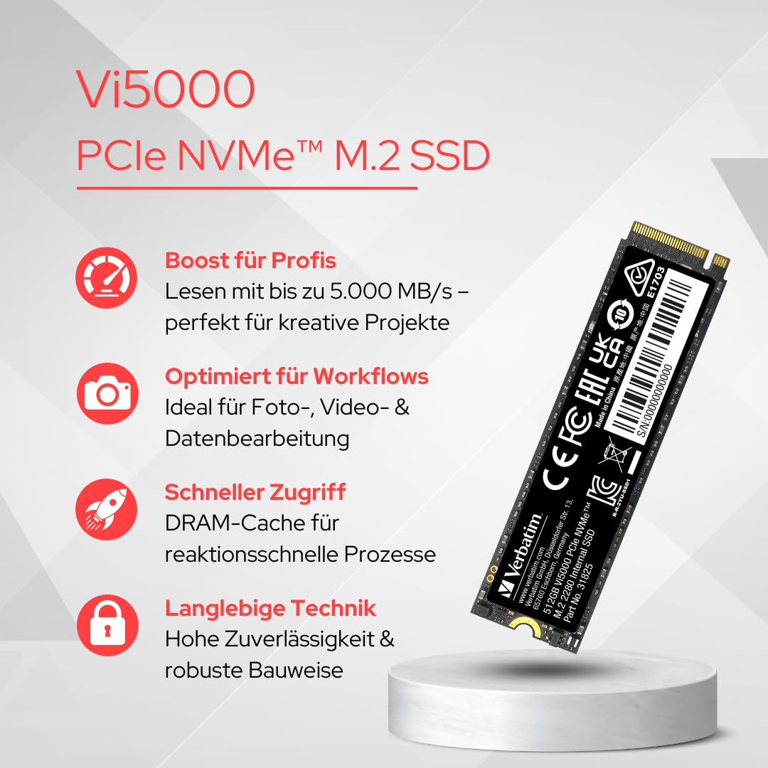 Verbatim Vi5000 NVMe M.2 Interne SSD 2TB PCIe Gen4 bis 5000MB/s