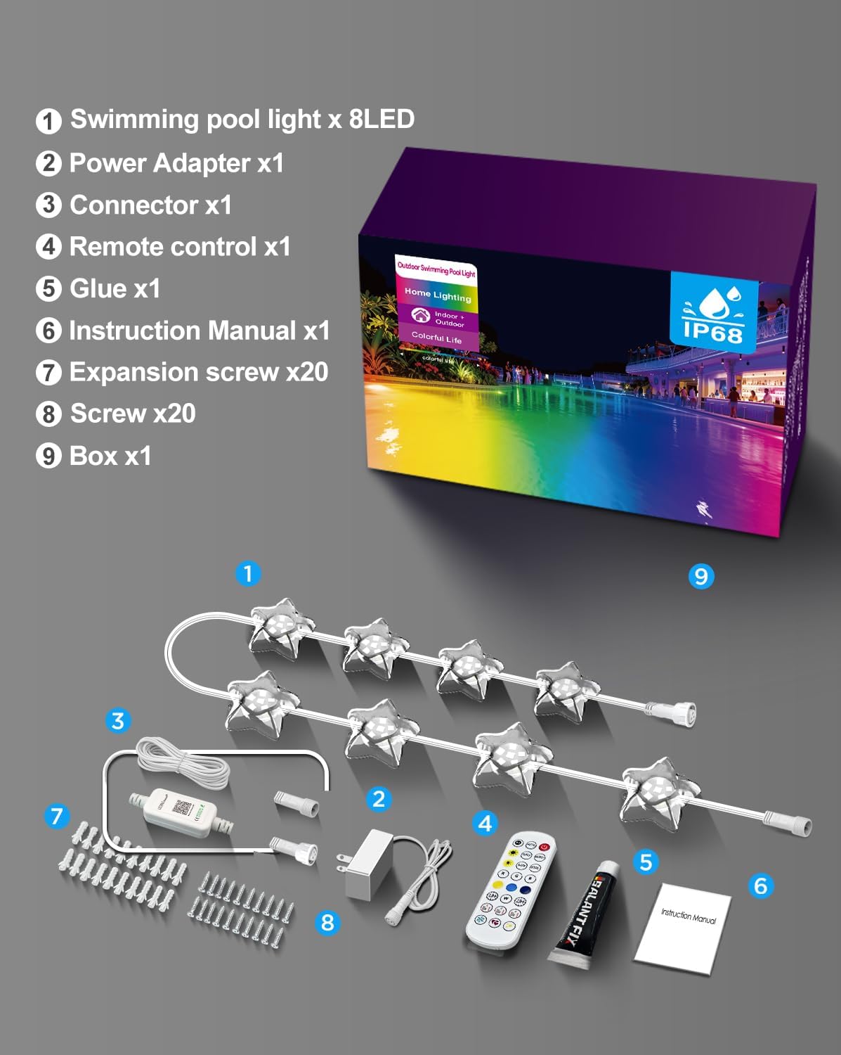 RGB+IC Pool Lights for Inground & Above Ground Pools, Submersible Underwater Pool Lights with App & Remote Control, 16M Colors, 100 Scene Modes, Timer, IP68 Waterproof, Night Swimming & Pool Parties