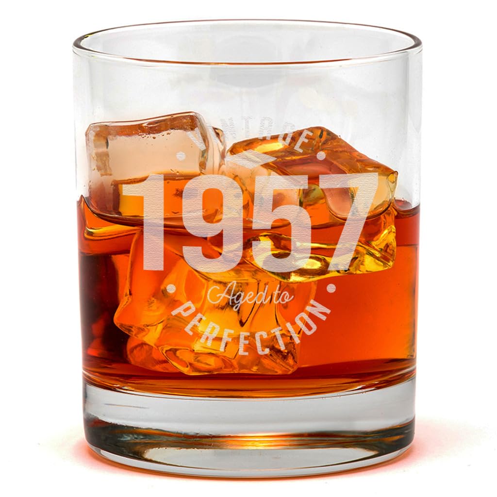 Dust and Things ‘Vintage Aged to Perfection’ Personalised Year Whiskey Tumbler - Milestone Birthday Gift Him - Drinking Gifts - 18th, 21st, 30th, 40th, 50th, 60th, 70th, 80th, 90th (1957)