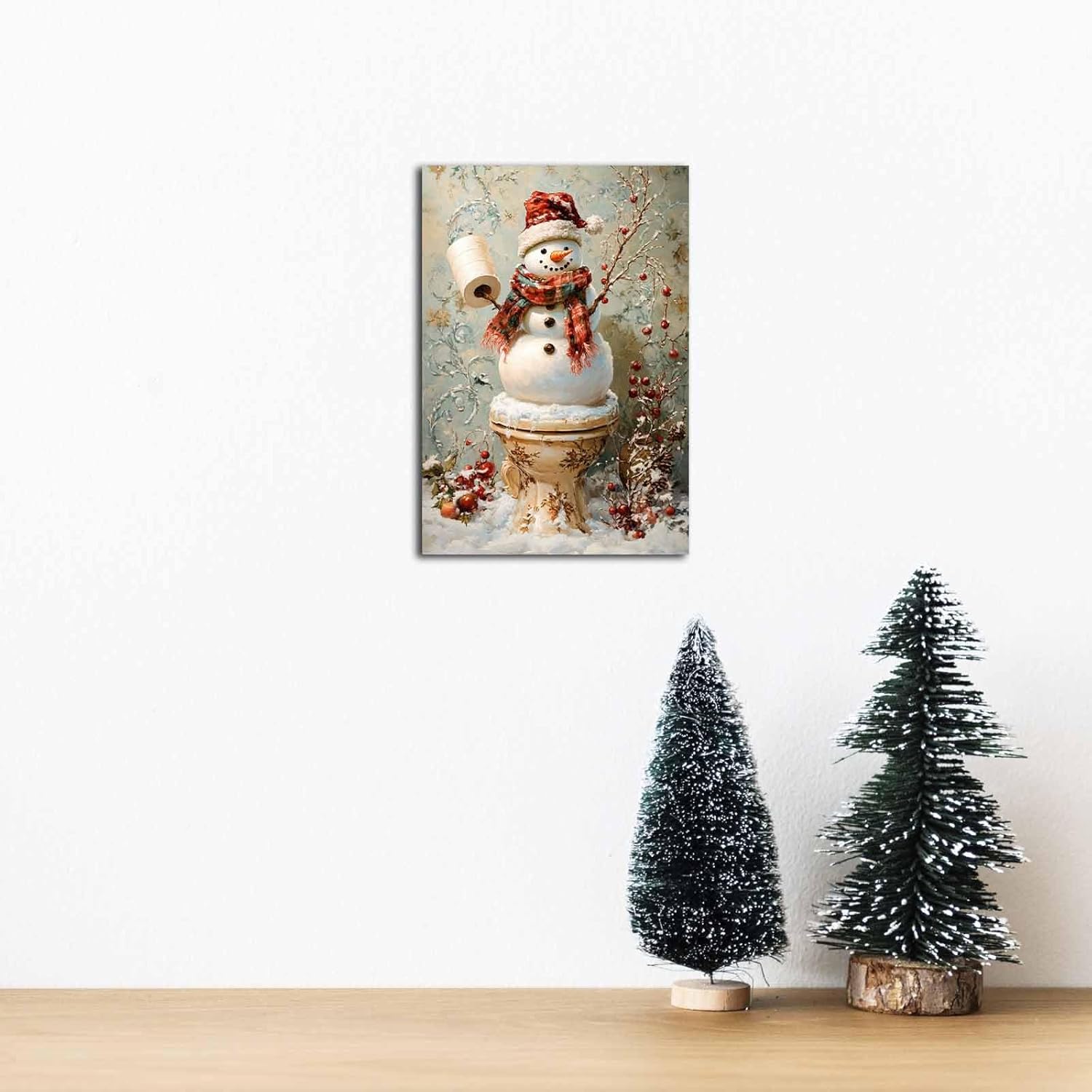 NTEUMM Christmas Wall Art Snowman Wall Decor Snowman on The Toilet Christmas Pictures Home Decorations Winter Scene Painting Farmhouse Poster Living Room Wall Art Canvas Prints Canvas Roll 16x24 inch