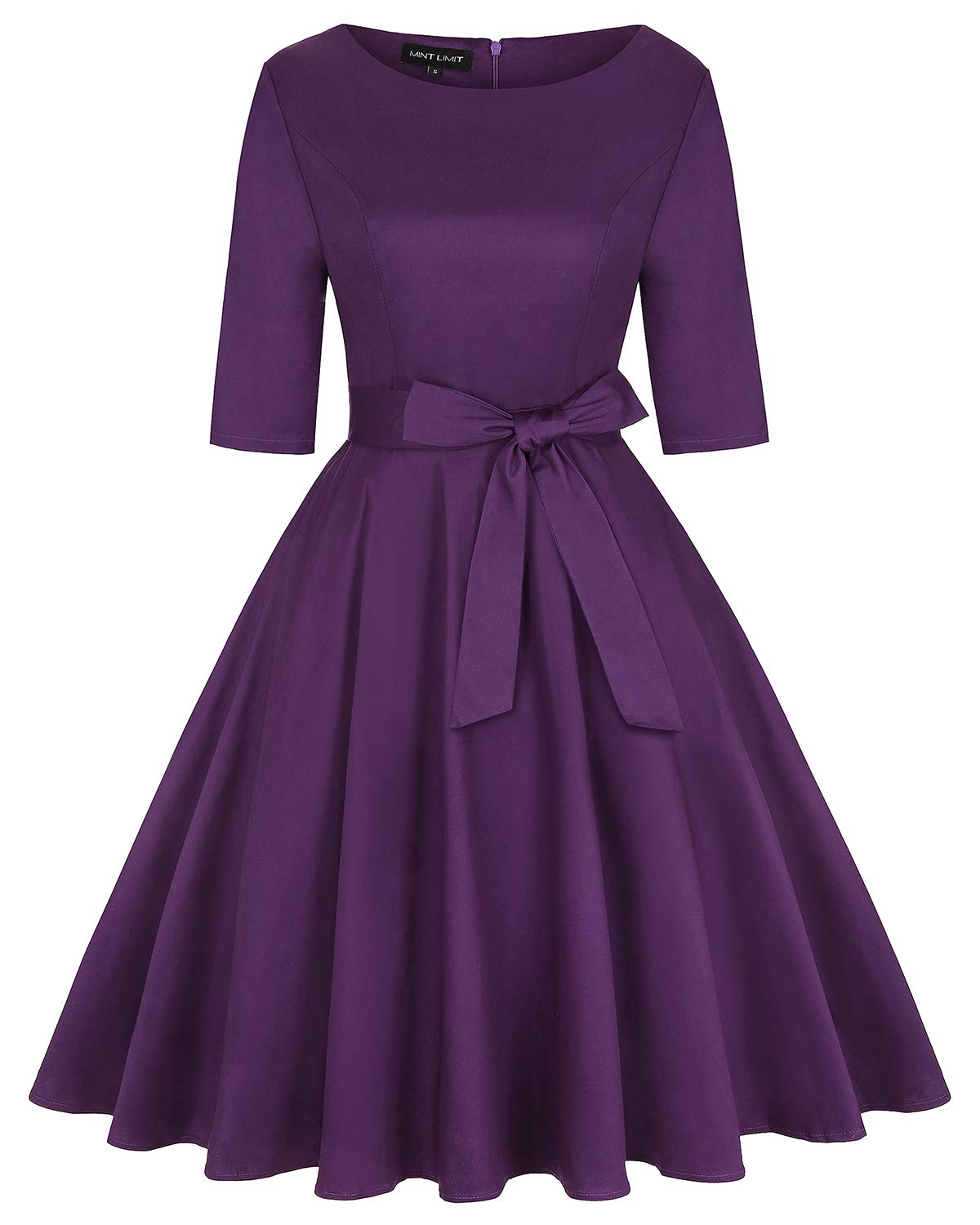MINTLIMIT Women's Vintage Audrey Dress Half Sleeve 1950s Retro Cocktail Dress(Solid Purple,Size XL)