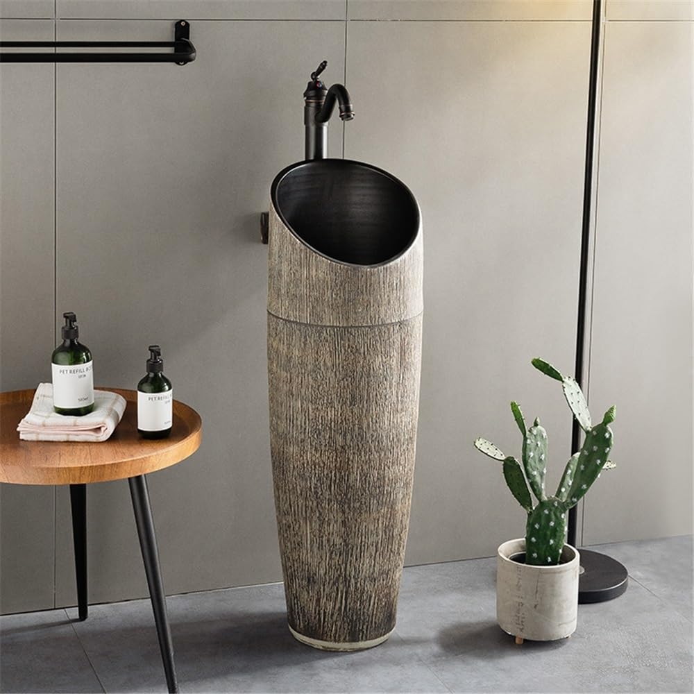Lavabo integrado del balcón fregadero de la columna cerámica con el grifo y desagüe Baño