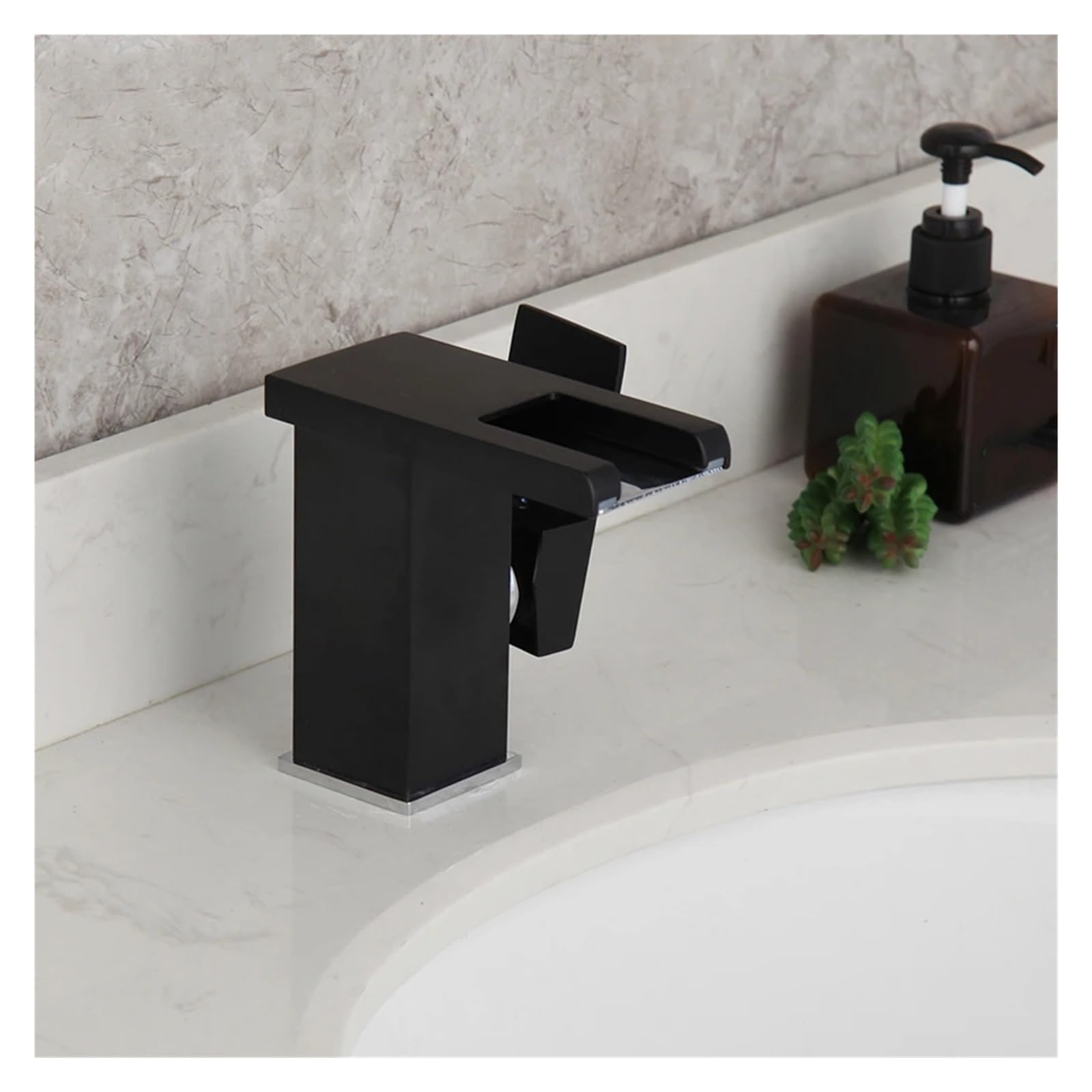MXXQRHF Matte Black Waterfall Bathroom Faucet - Single Hole Basin Sink Deck Mount Tap, Hot & Cold Mixer for Washbasin, Stylish Kitchen Bathroom Accessories