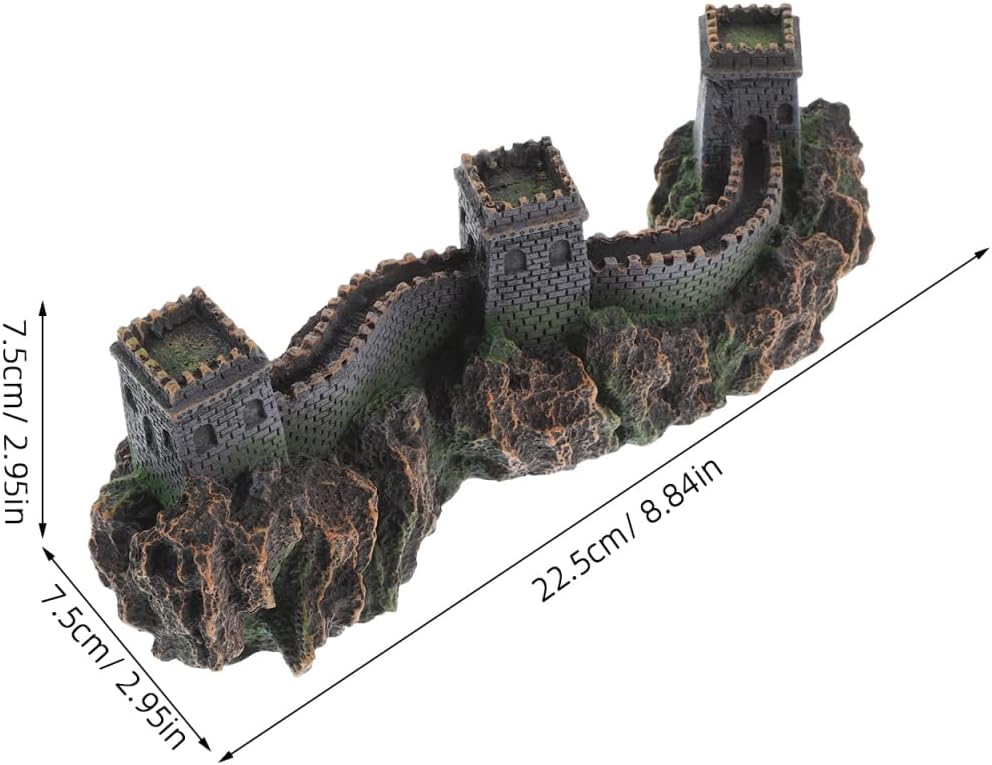 BESTonZON Great Wall of China Model Aquarium Decor 8.85 Inch Miniature Chinese Bridge Sculpture for Fish Tank Landscape Ornaments Home Office Shelf Decoration