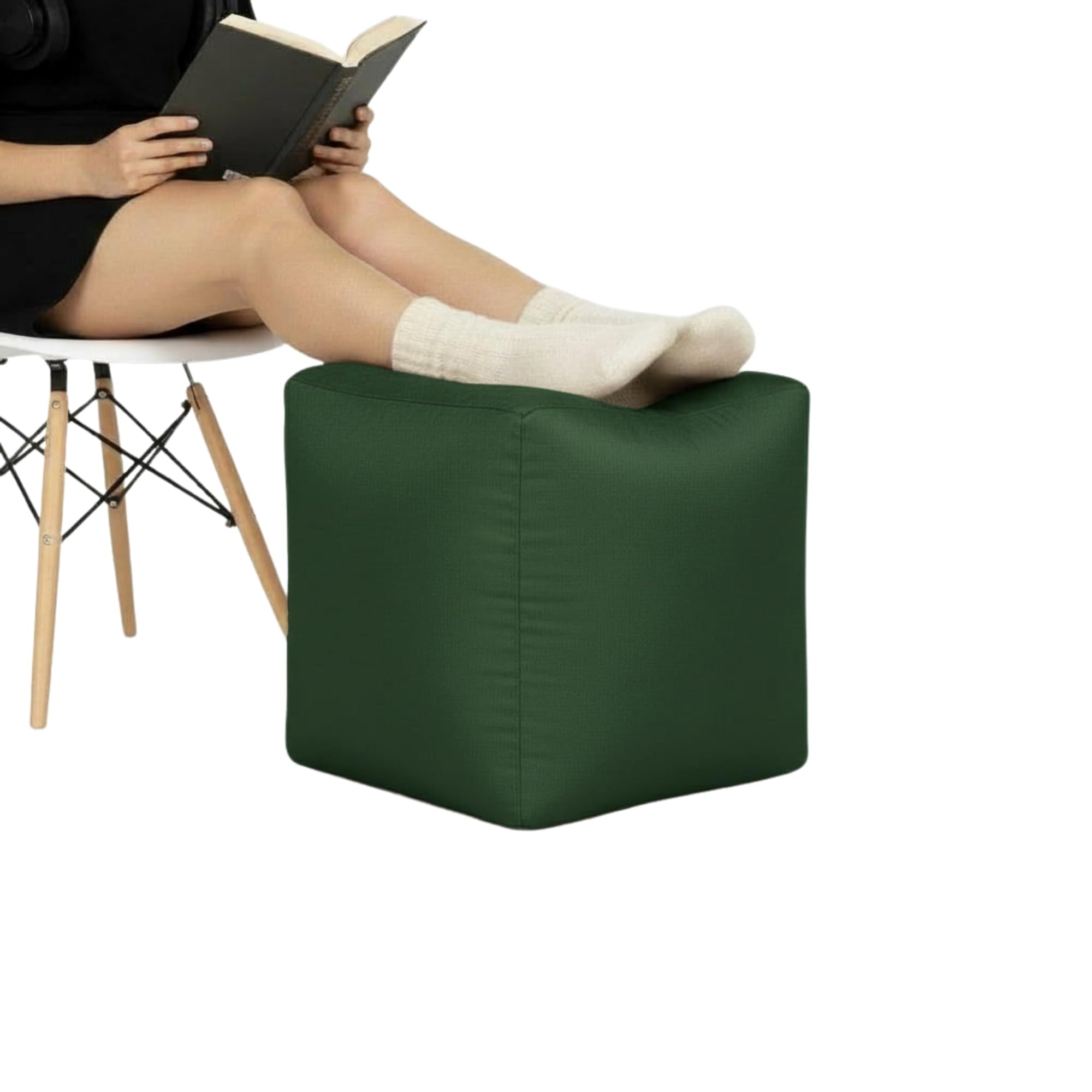 Kosiproducts Beanbag Footstool Pouf Cube Chair Pouffe Water Resistant 100% soft luxury Polyester Fabric Indoor Outdoor foot stool (Bottle Green, Standard)