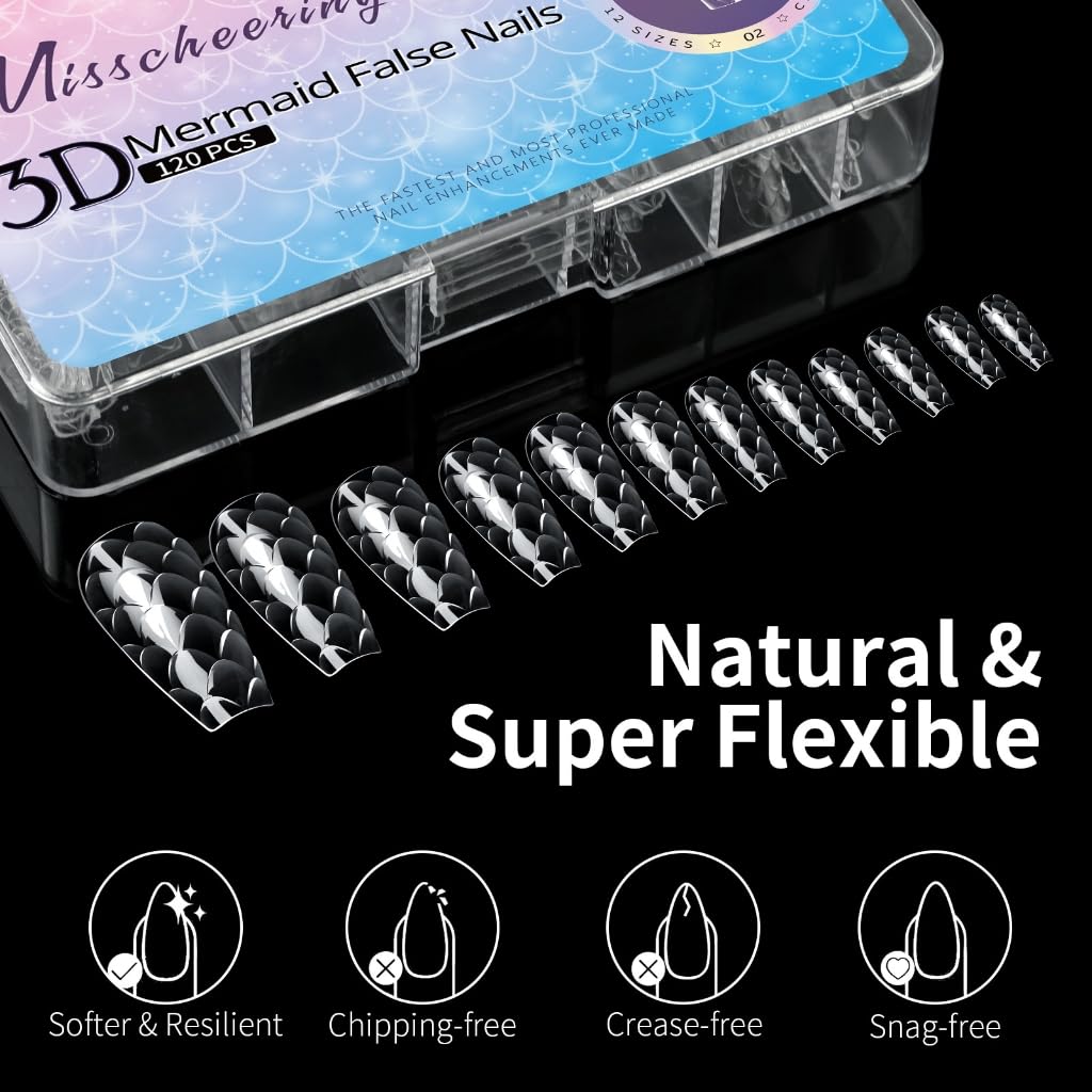 Almond/Ballerinas/Square Fake Nails Acrylic Fake Nails Glues on Nails Full Covers False Nails Mermaids