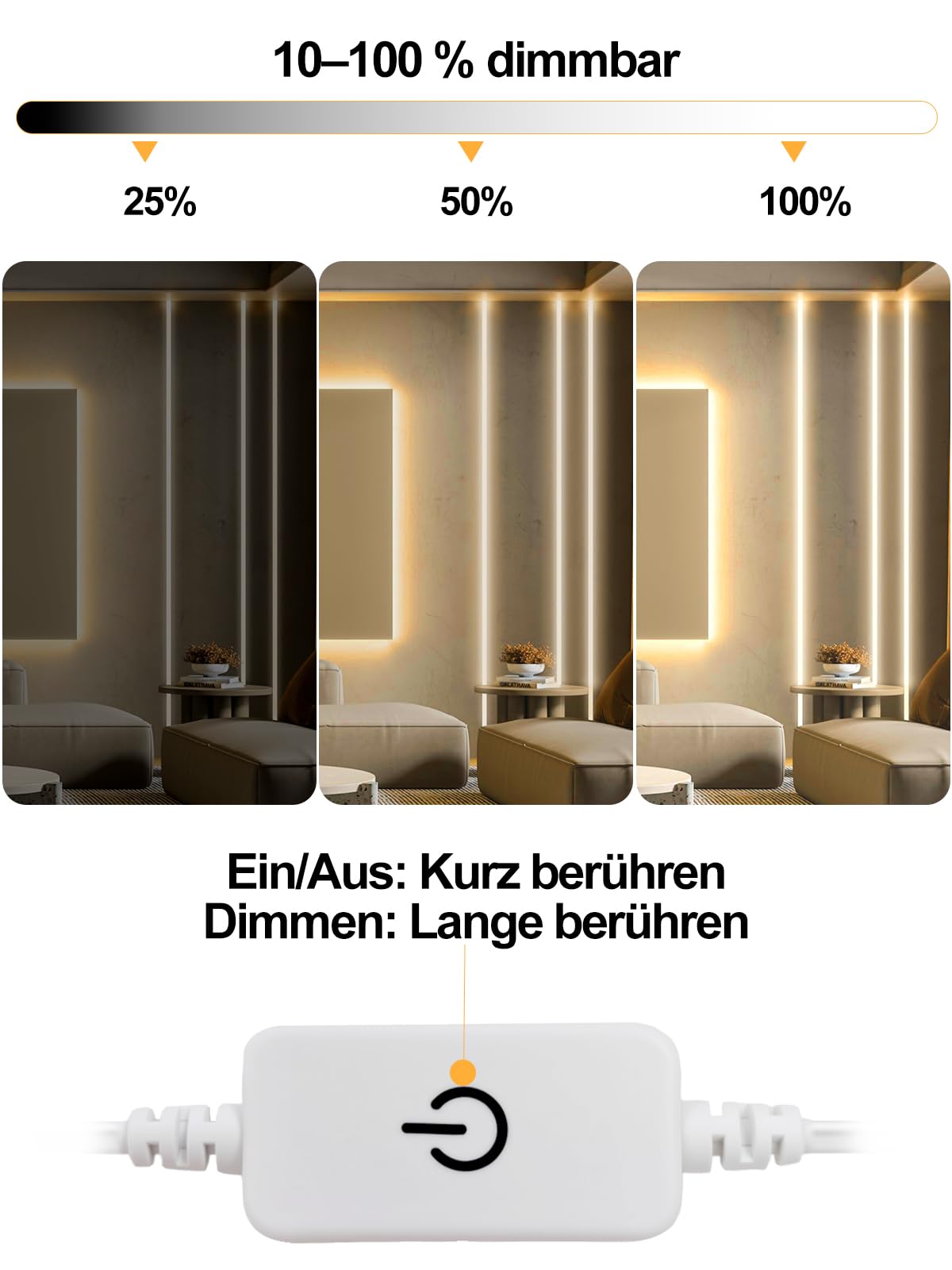 BRIMAX LED Neon Streifen Premium-Silikon 10M 3000K IP67 | Dimmbar & schneidbar, UV-beständiges Silikon-Gehäuse, inkl. 24V Netzteil, für Innen & Außen geeignet