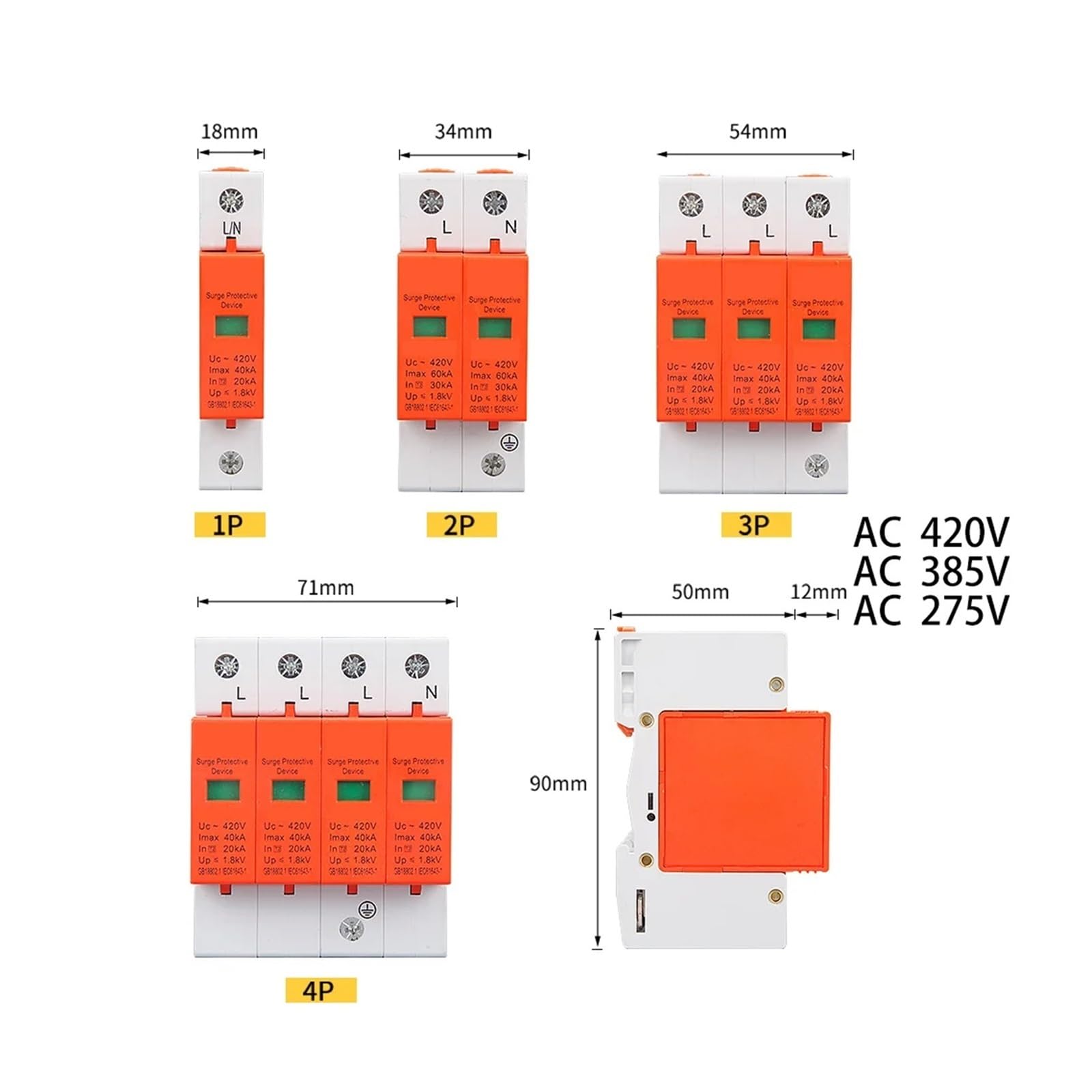 Überspannungsschutz for Photovoltaikanlagen, Überspannungsschutzgerät (SPD), Ableiter, Wechselstrom 220 V, 230, 380, 400, 3/4-polig(3P,DC1000V 30-60KA)
