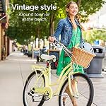 Schwinn Perla Adult Beach Cruiser Bike, Men and Women, 18-Inch Step-Through Steel Frame, 26-Inch Wheels, 7-Speed Twist Shifters, Rear Rack, Front and Rear Fenders