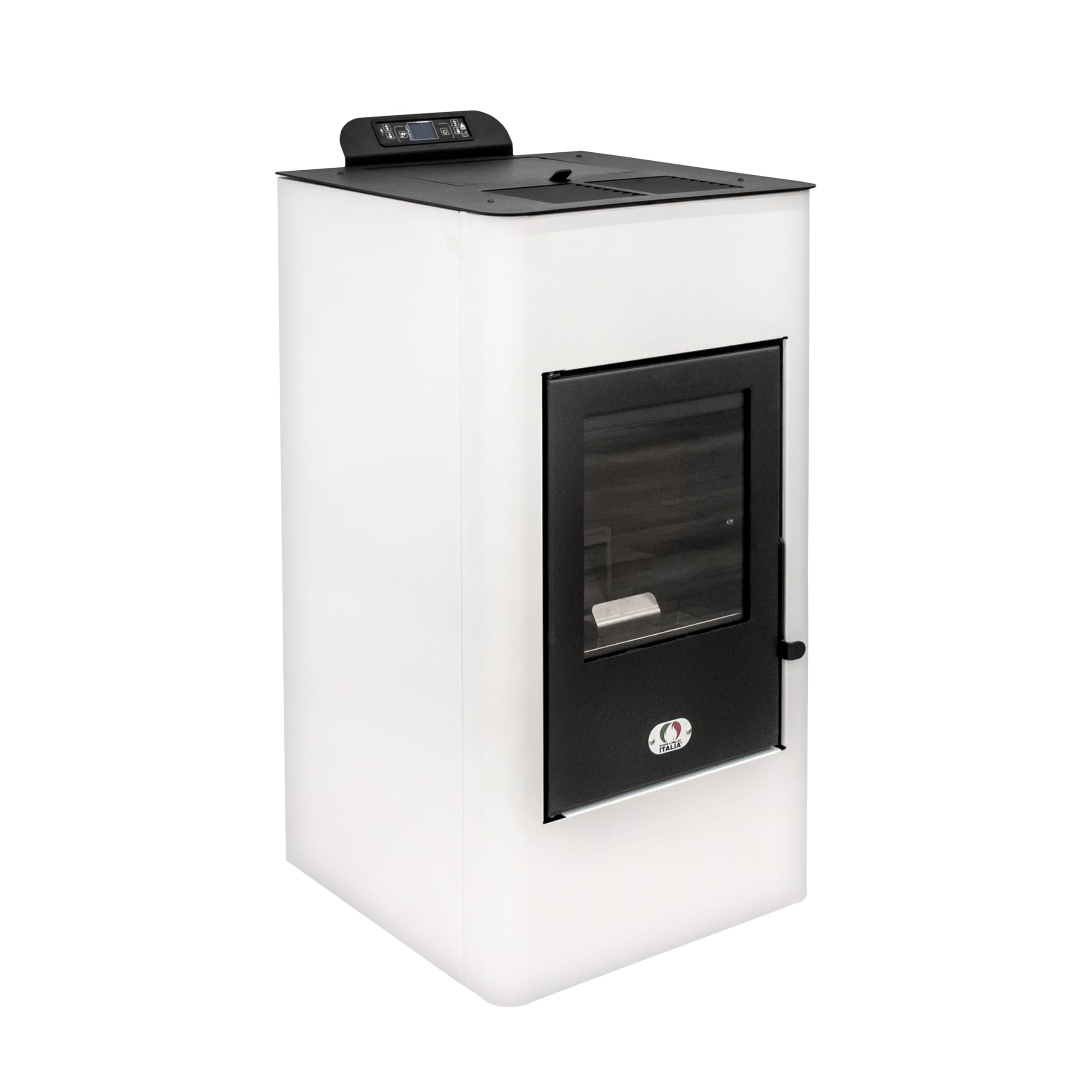 STUFE A PELLET ITALIA Super 12 KW Canalizada 5 estrellas – Estufa de pellets de aire ventilado, eficiencia 91% calentador, 120 m², autonomía de 15 h, programable, 5 velocidades y potencias, garantía