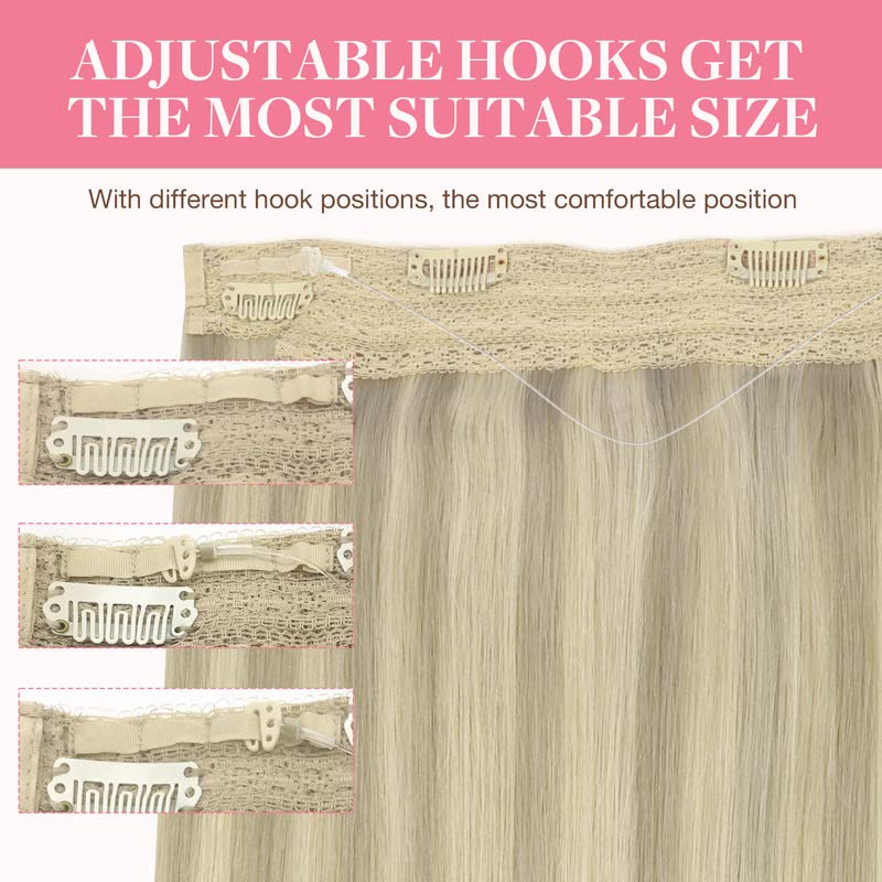 Miniatura 4 de GOO GOO Extensiones de cabello humano real con alambre, 18 pulgadas, 4.41 oz rubio ceniza con reflejos platino, extensiones de cabello con alambre