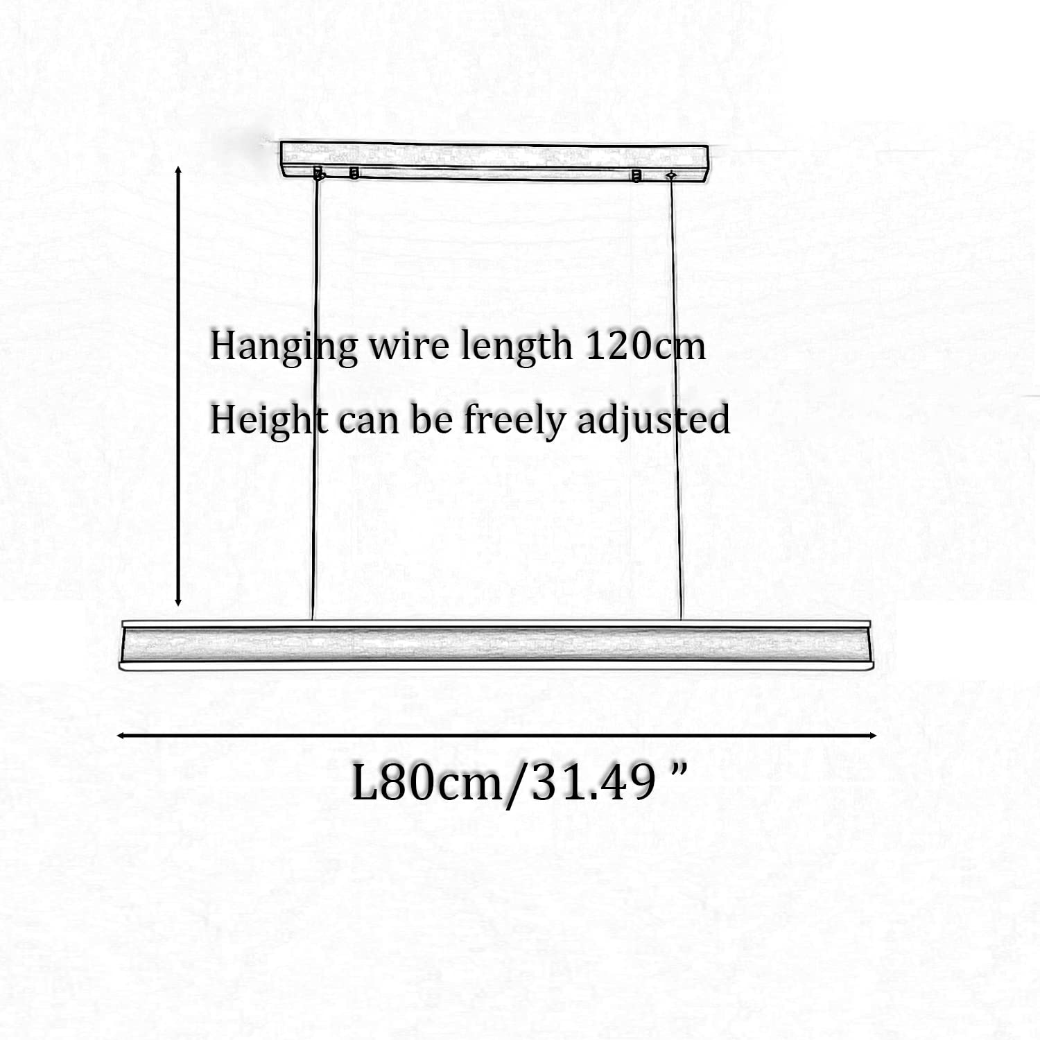 Lampa wisząca do jadalni, ściemniana lampa wisząca LED z pilotem, długi żyrandol biurowy, lampa wisząca z regulacją wysokości do biura, jadalni, gabinetu, lampy do salonu (czarny, L80cm/40W)