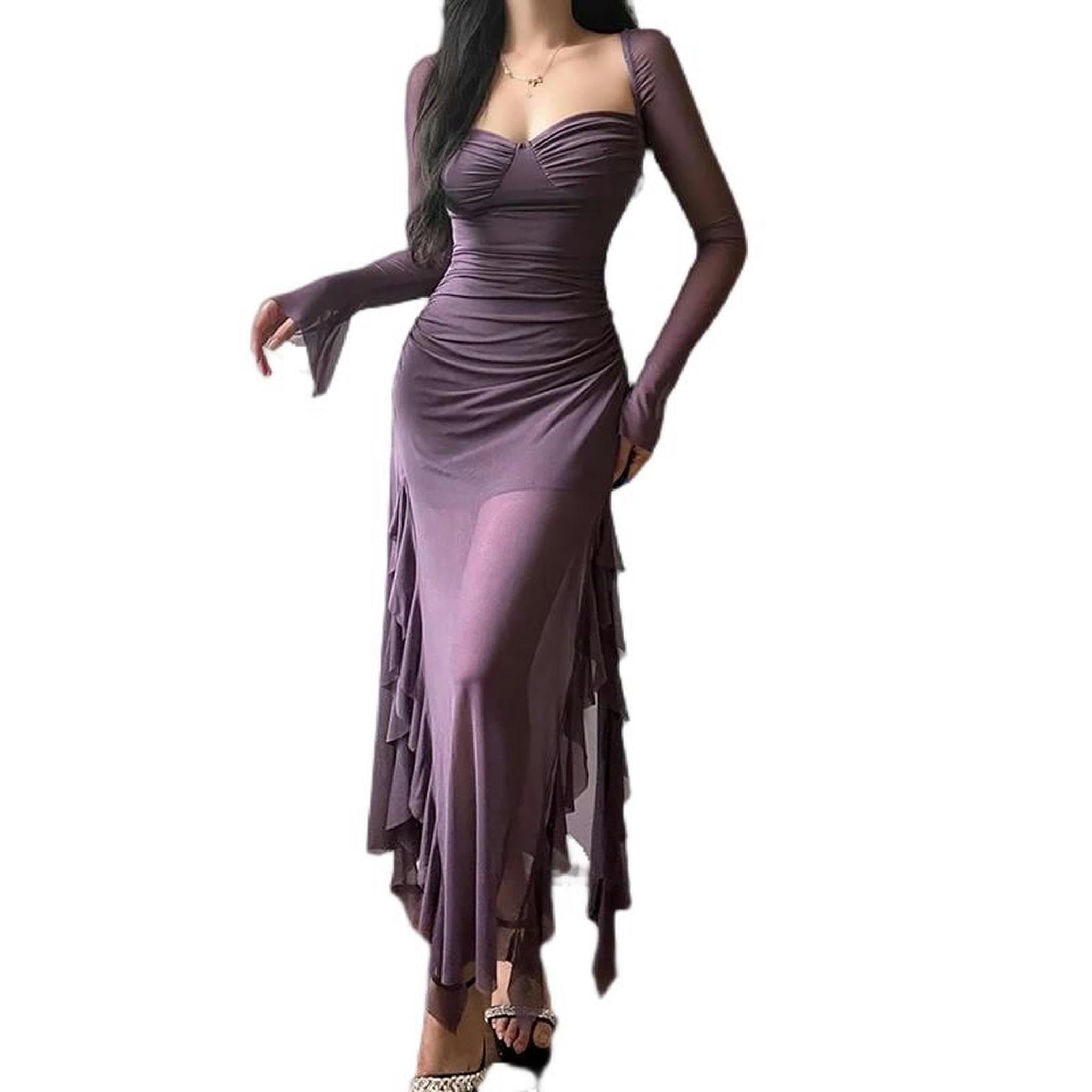 Vestito da Donna Elegante e Sottile, maturo, Viola, Bello e Sicuro di sé-Nero-M