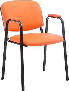 CLP Stapelstuhl mit Armlehnen gepolstert Ken Pro, Konferenzstuhl stapelbar Kunstleder, Metallgestell schwarz stabil bis 150 kg, Farbe:orange
