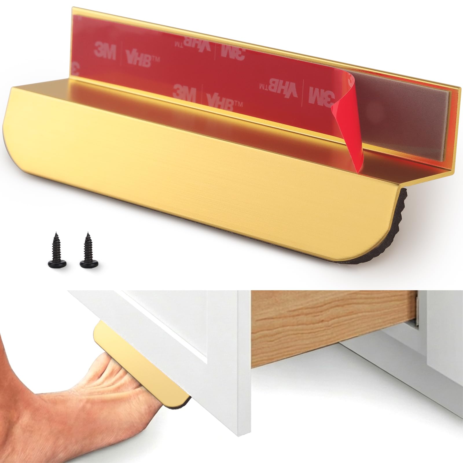 RVPEKUPE 1-Pack Under Cabinet Foot Pull with Thick EVA Soft Pads, Hands Free Toe Opener for Kitchen Trash Cabinet Drawer, Aluminum Alloy, 4-3/4 Inch, Gold