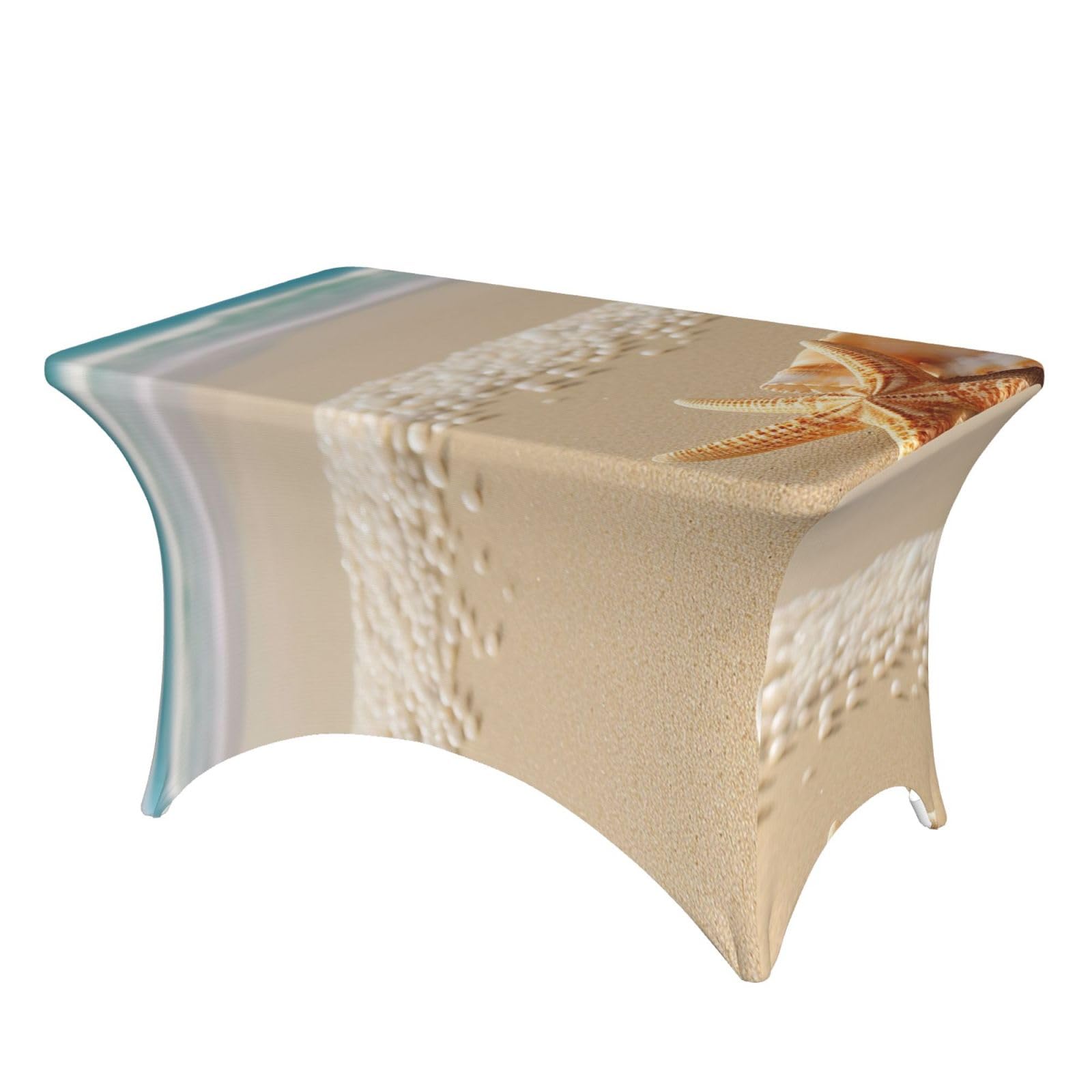 LKTPSKQRY 4ft Spandex Table Cloth For Rectangle Tables, Wrinkle Resistant Stretch Tablecloths Protector Starfish Shell And Beach Washable Patio Table Cover For Wedding, Party, Banquet, Picnic
