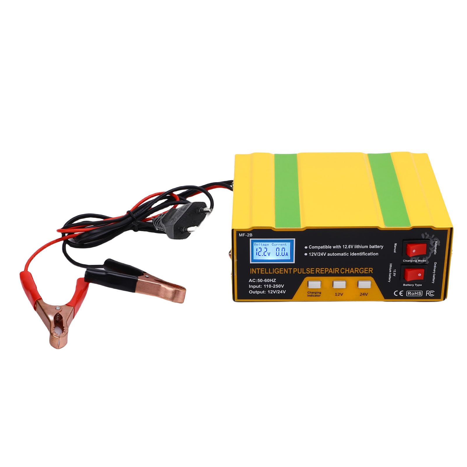Jeffergarden Caricabatteria per Auto 12V 24V 180W Caricatore Intelligente Automatico con Ricarica di Mantenimento per Mantenitore di Batteria per Moto SUV per Camion per Auto (Spina europea)