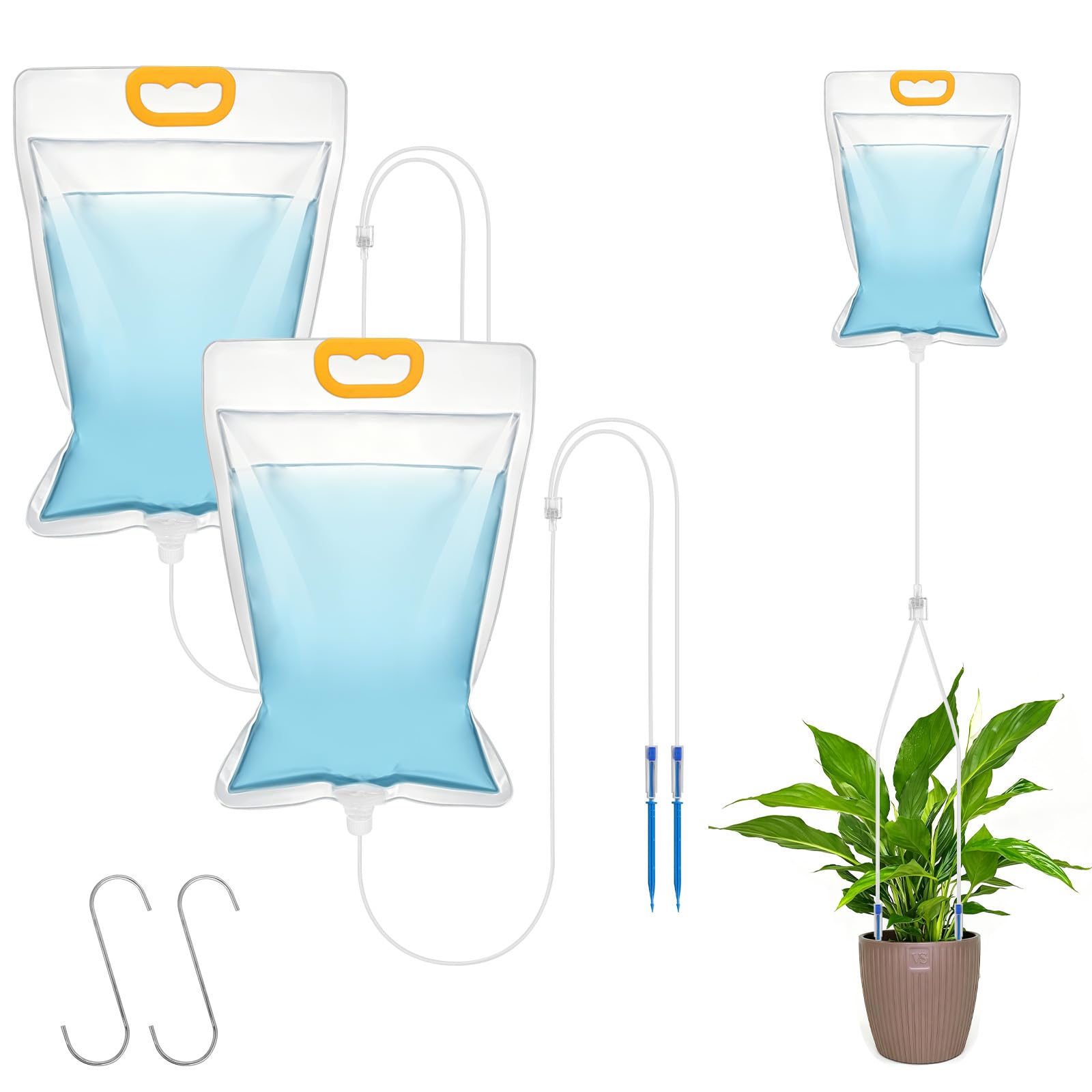 ANOMM 2PCS Plant Drip Irrigation Kit, 3.5L Plant Watering Drip Irrigation Bags Dual Dripping Design, Automatic Watering System Adjustable Flow for Home Garden Indoor and Outdoor Potted Plants