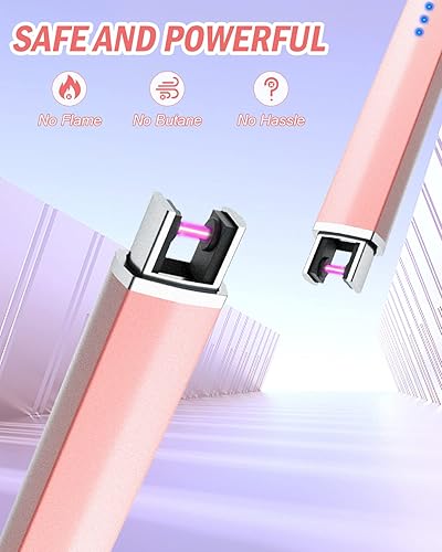 Miniatura 7 de Encendedor eléctrico recargable de velas de plasma de arco, sin llama, resistente al viento, encendedor USB, protección de seguridad múltiple (oro