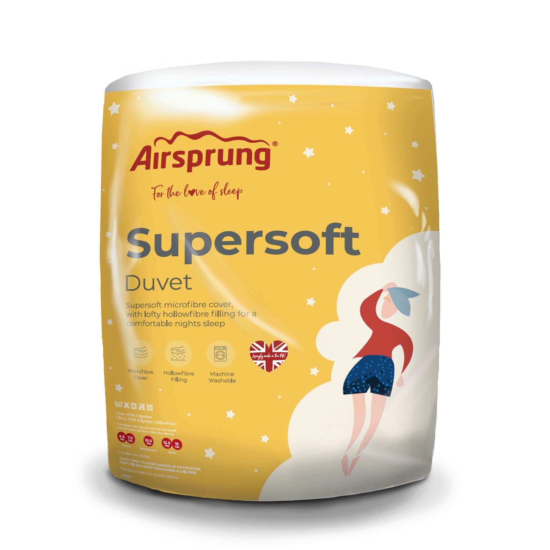 Airsprung Supersoft 13.5 Tog Superking Bed Size Breathable Warm Hollowfibre Winter Duvet Quilt, Soft Touch, Made In The UK (260cm x 220cm)