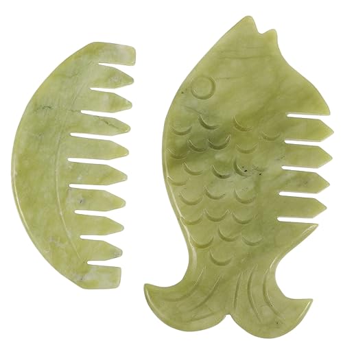 SECFOU 2pcs Facial Tool Pocket Tools Scraper Tool Body Scraping Board Scalp Stimulator Tool Massage Stone Jade Comb Scalp Massager Guasha Combs