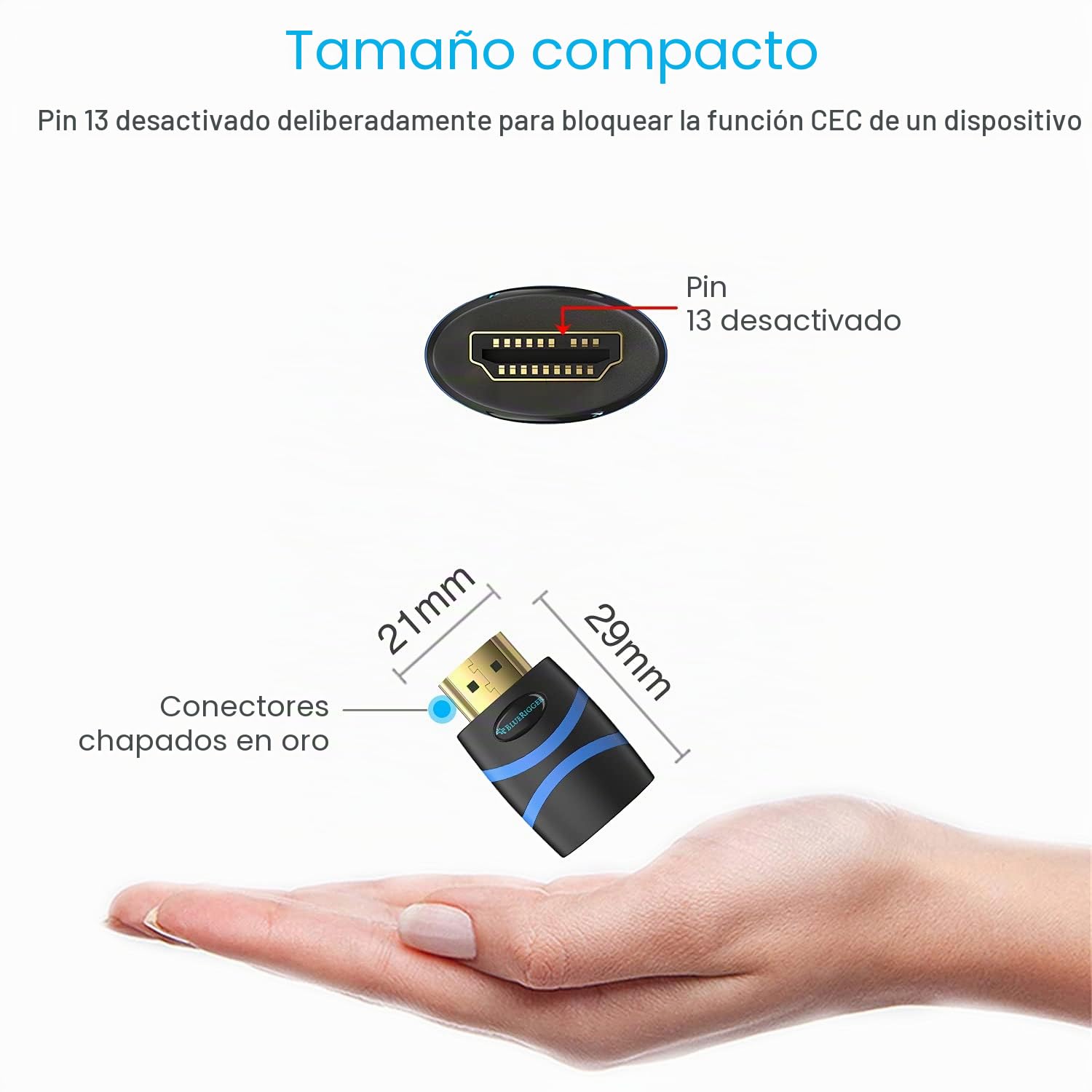 BlueRigger Adaptador 4K HDMI CEC Menos (UHD, ARC, 1080p, Ethernet) - Bloqueador HDMI CEC Macho a Hembra, Compatible con HDTV, TV Stick, Chromecast, Nintendo Switch, Xbox, PS3, Laptop, PC, Consola de