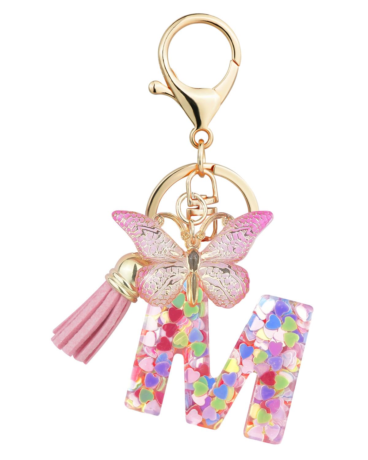 Chivixe Initial Letter Keychain for Women Tassel Butterfly Pendant Key Ring Cute Car Keychain for Wallet Backpack Bag Charm