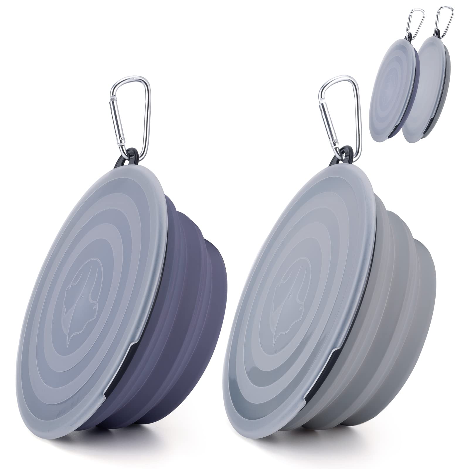 SLSONDog Bowls Pet Collapsible Bowl with Cover Lids,2 Pack Dog Travel Bowls Portable Foldable Cat Water Dish Bowl for Pets Walking Parking Camping (Taro Purple and Concrete Gray, Large)