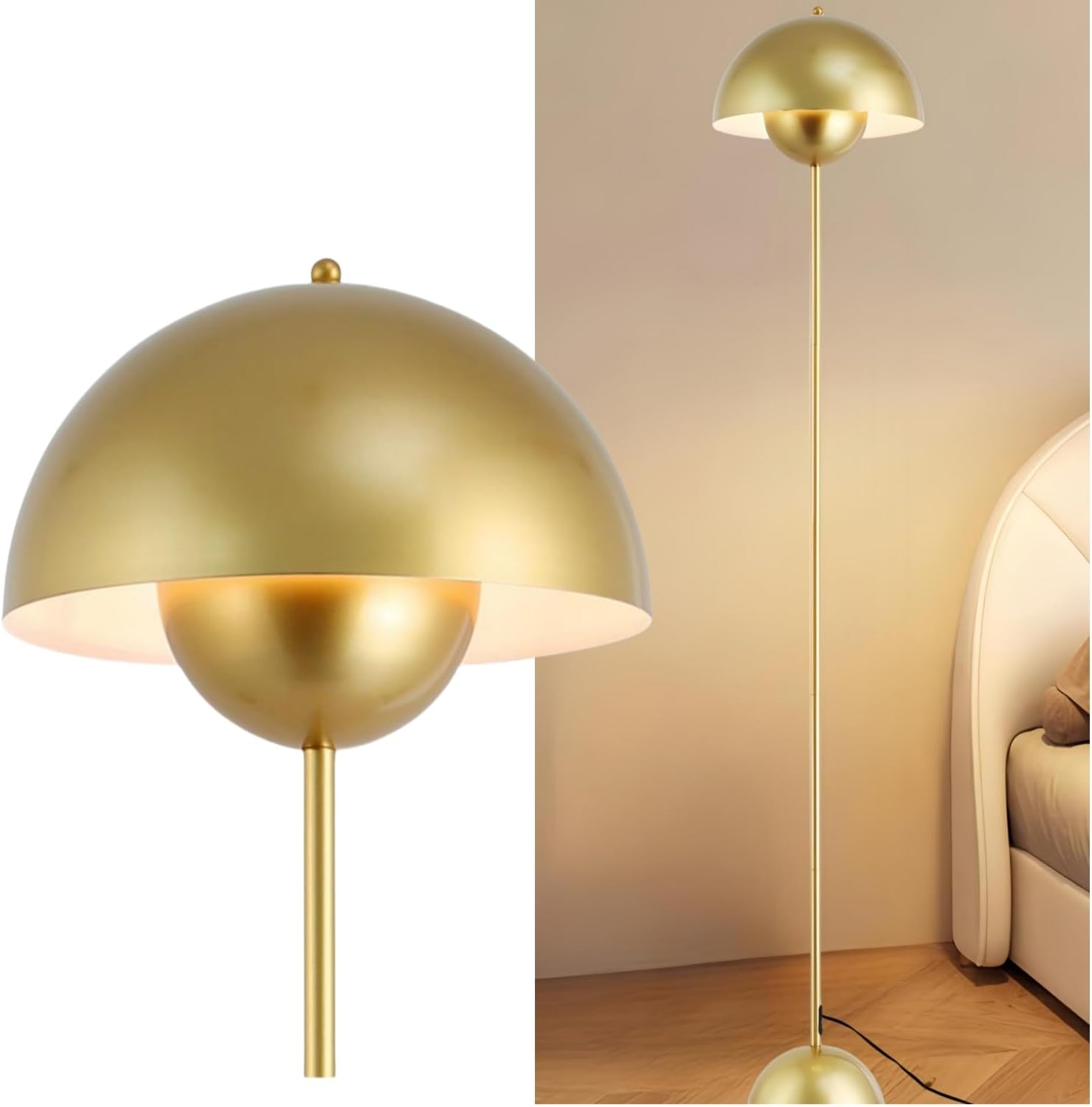 COSYLUX Modern Floor Lamp for Living Room, Industrial Tall Standing Lamp for Bedroom, Metal Shade Reflecting Light Reading Floor Lamp for Office, Nursery Room, Corner(Gold)