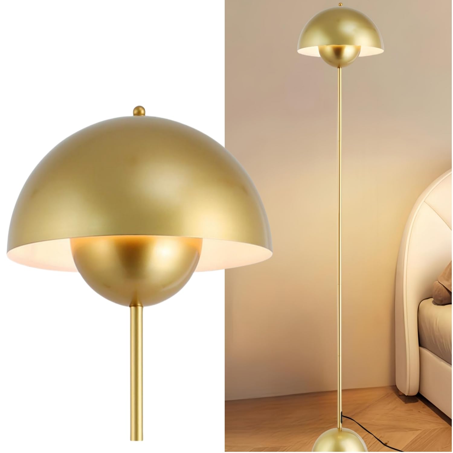 COSYLUX Modern Floor Lamp for Living Room, Industrial Tall Standing Lamp for Bedroom, Metal Shade Reflecting Light Reading Floor Lamp for Office, Nursery Room, Corner(Gold)